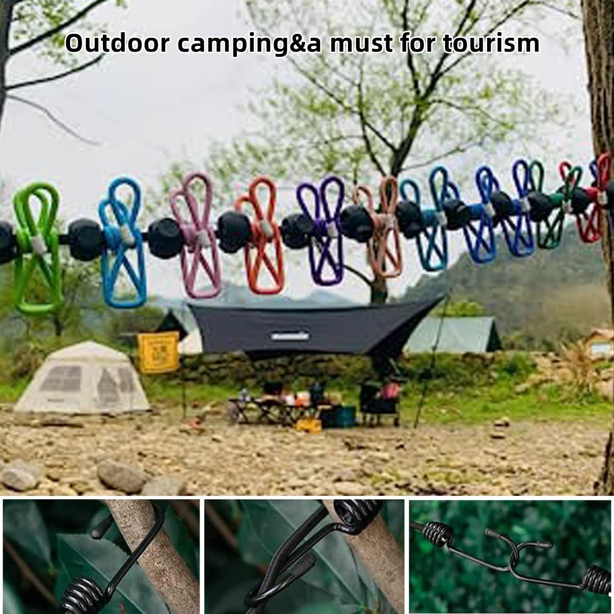 FOUORTUNATE-BEE Wandwäschetrockner Camping Wäscheleine mit Klammern, Reisewäscheleine Outdoor, Portable Wäscheleine für Camping, Balkon, Wohnmobil Reise – Bild 2 von 5