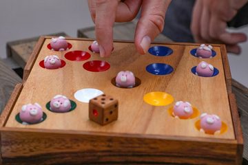ROMBOL Denkspiele Spiel, Schweinchenspiel Ferkelspiel - Würfelspiel mit den süßen Ferkeln für die ganze Familie, Holzspiel