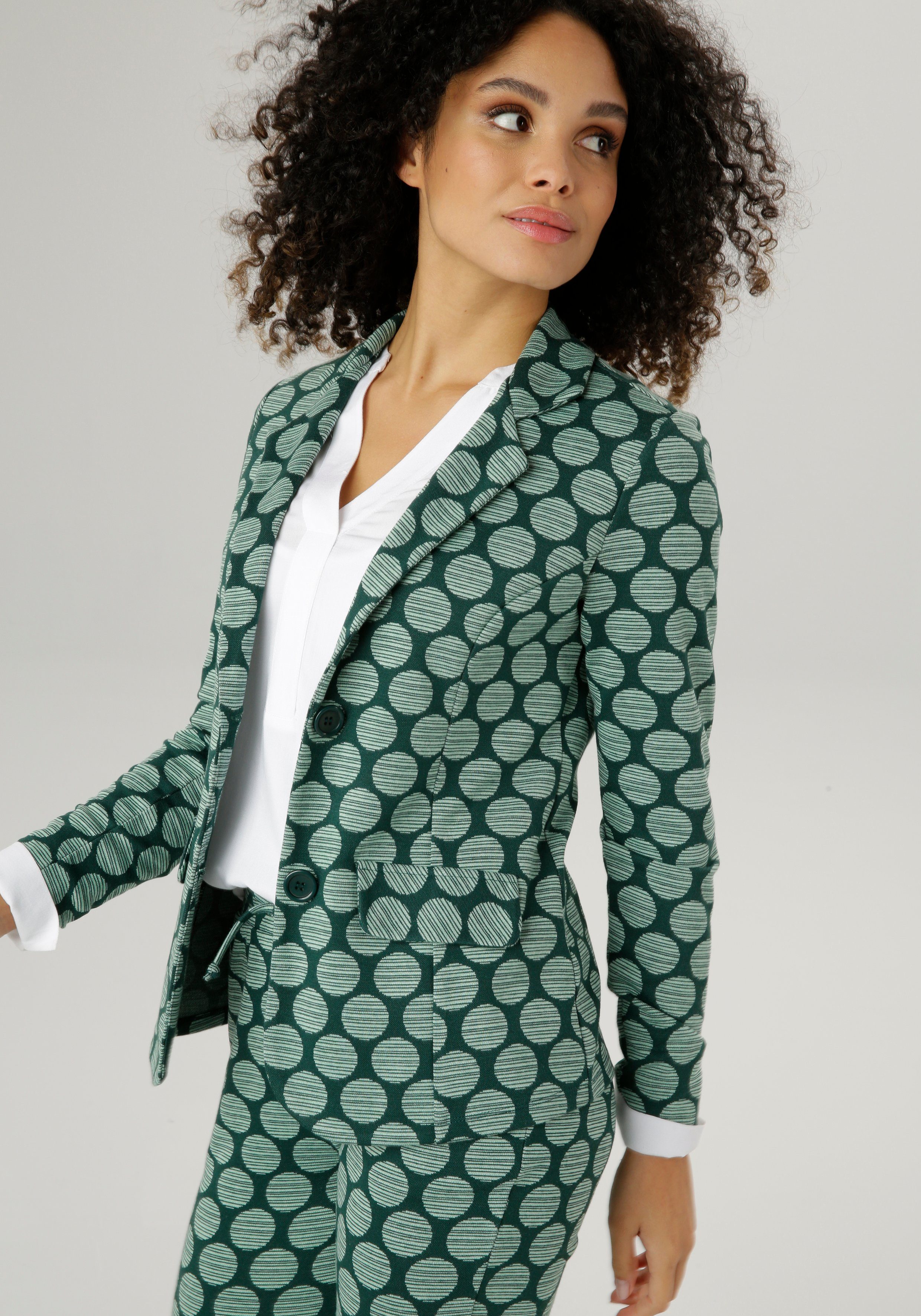 Aniston SELECTED Jerseyblazer mit gestreiften Punkten dunkelgrün-mint | Blazer