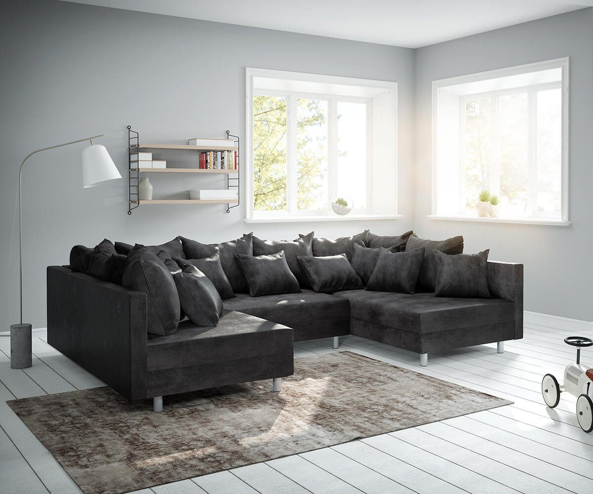 DELIFE Wohnlandschaft Clovis, Anthrazit Antik Optik Wohnlandschaft modulares Sofa