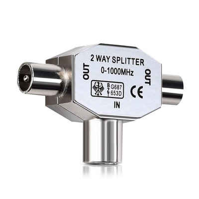 kwmobile Antennensteckdose, Antennen Verteiler Splitter - 0-1000 MHz - 2x Koax Stecker für DVB-T/BK - T-Adapter Verteiler für analoges und digitales Kabelfernsehen