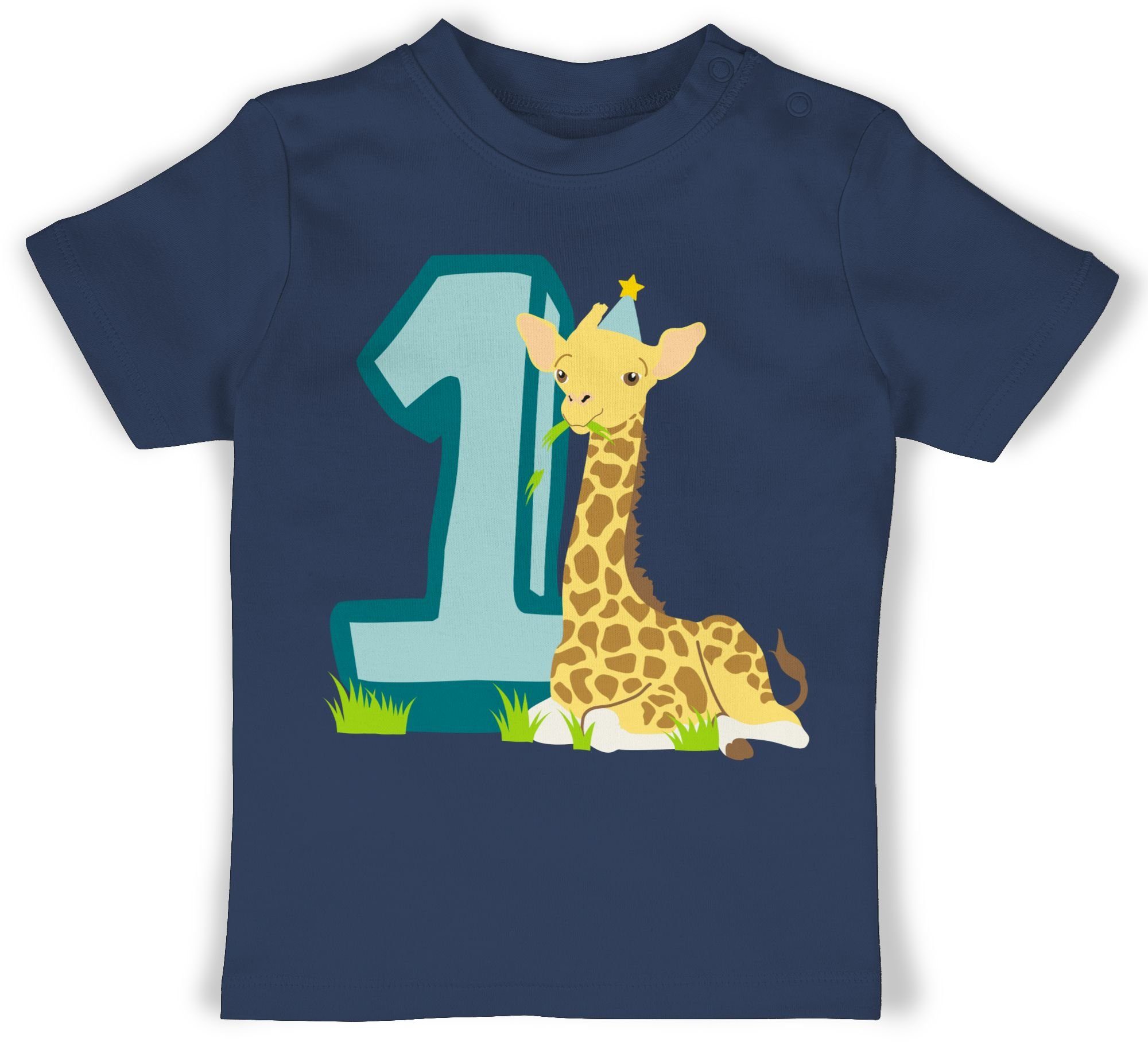 Shirtracer T-Shirt Giraffe Eins 1. Geburtstag 1 Navy Blau