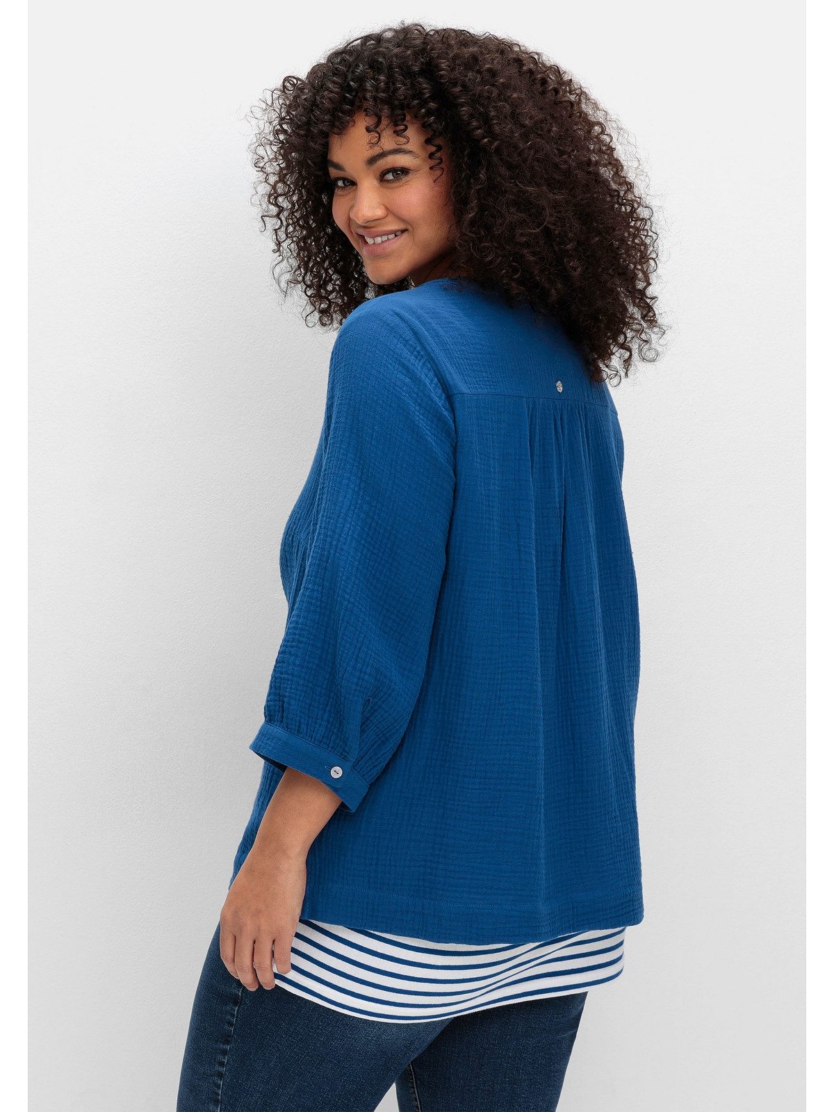 Sheego Tunika Große Größen mit 3/4-Arm und V-Schlitz, aus Musselin