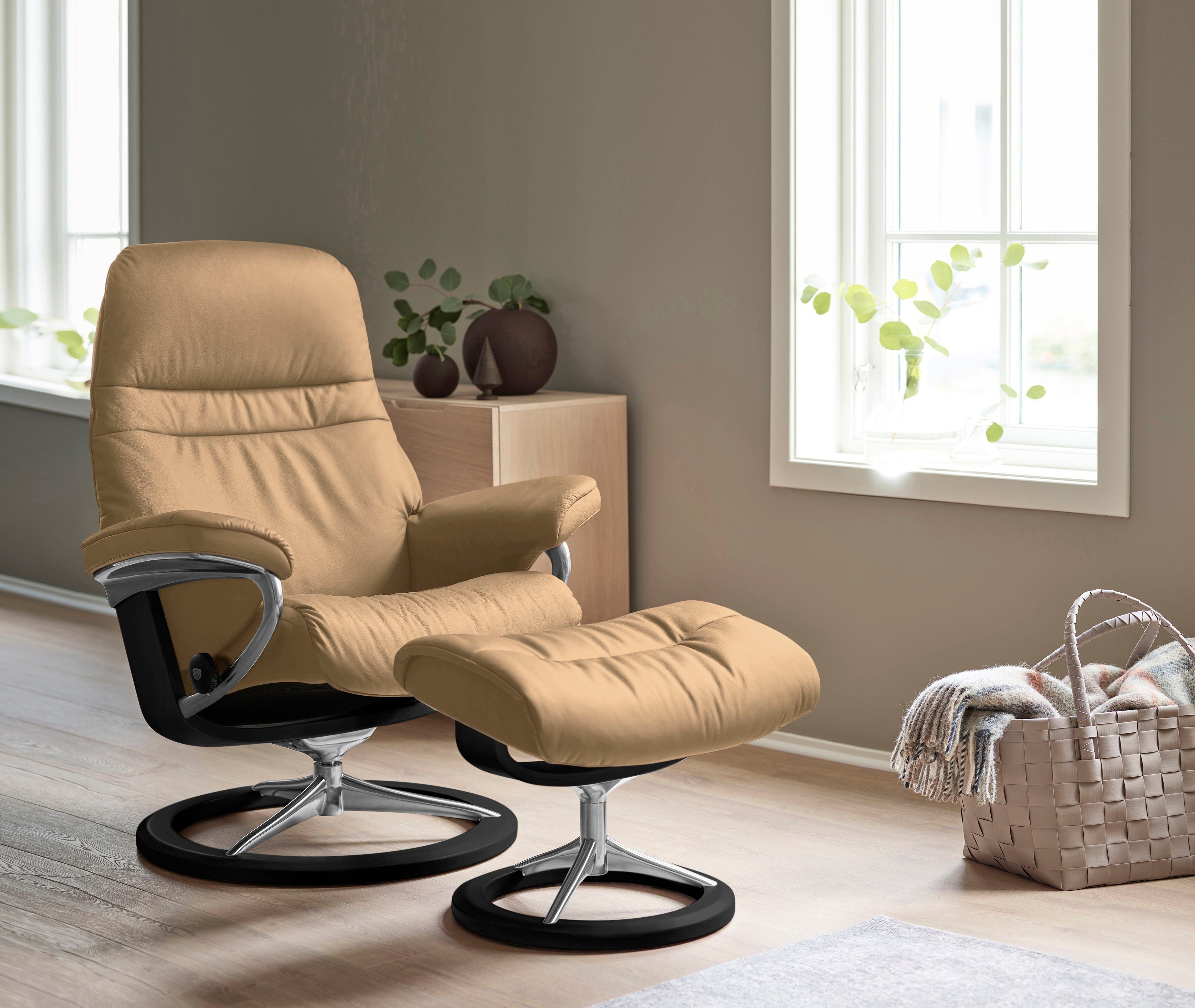 Stressless® Relaxsessel Sunrise mit Relaxsessel Signature (Set, S, Base, Größe mit Hocker), Gestell Schwarz