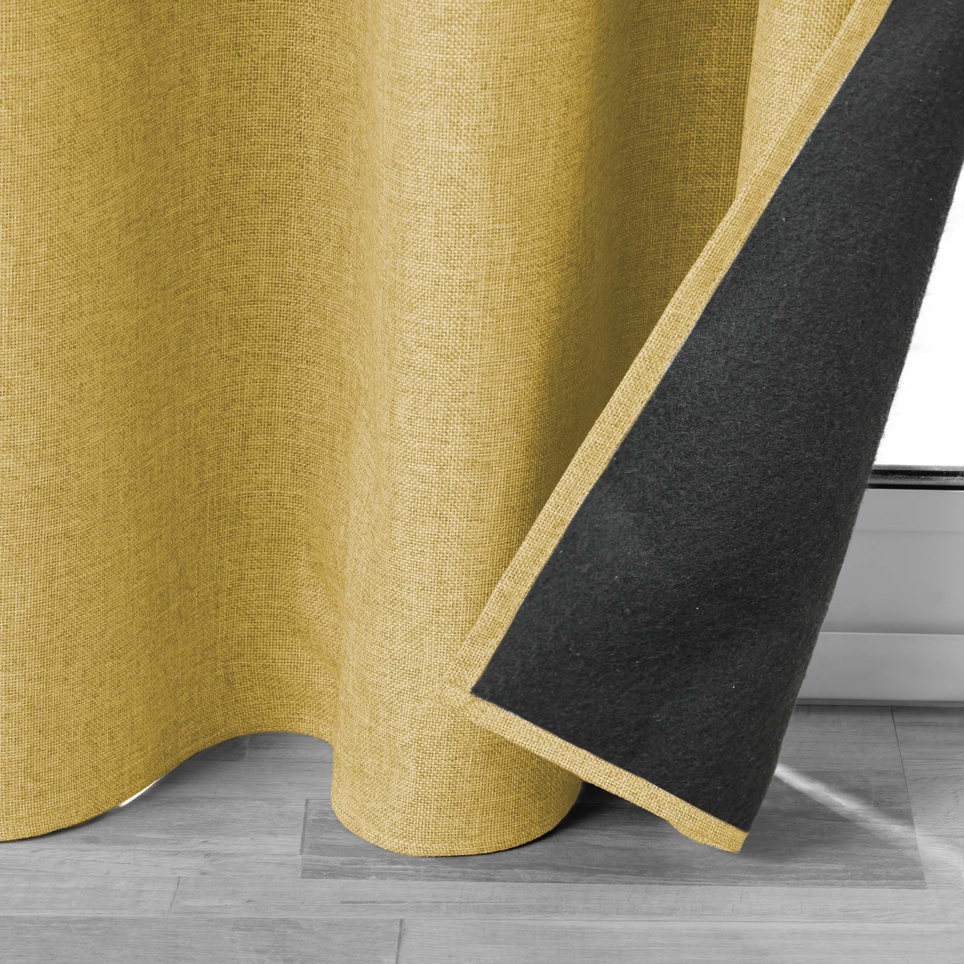 Vorhang, dynamic24, Verdunkelung Ösen, Schallschutz gelb blickdicht Vorhang blickdicht, Thermo 140x260cm