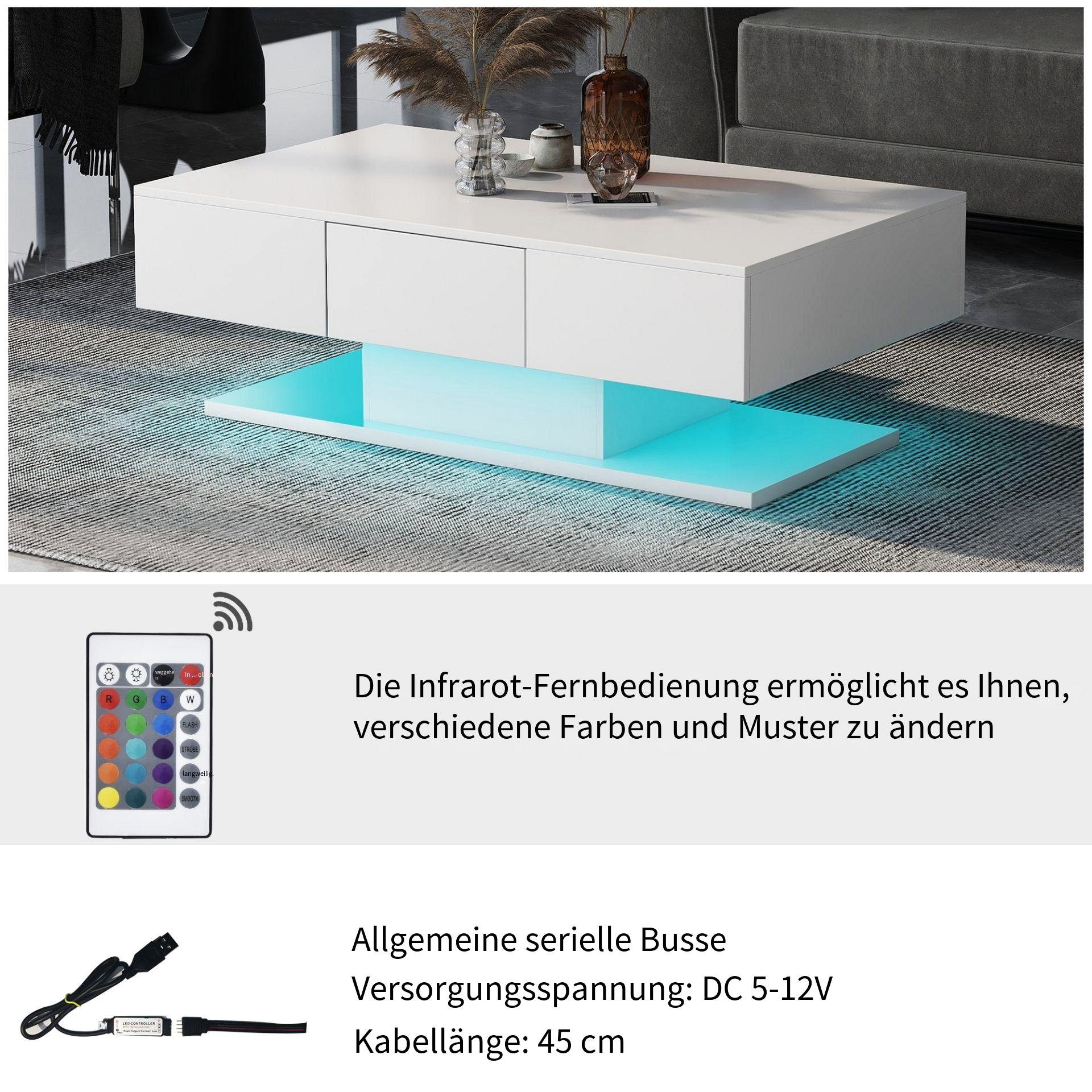 Celya Couchtisch weiß Schubladen 2 Schubladen Tee moderne Wohnzimmer Wohnzimmer mehrere Schreibtisch, große LED Sofas Büro Teetisch