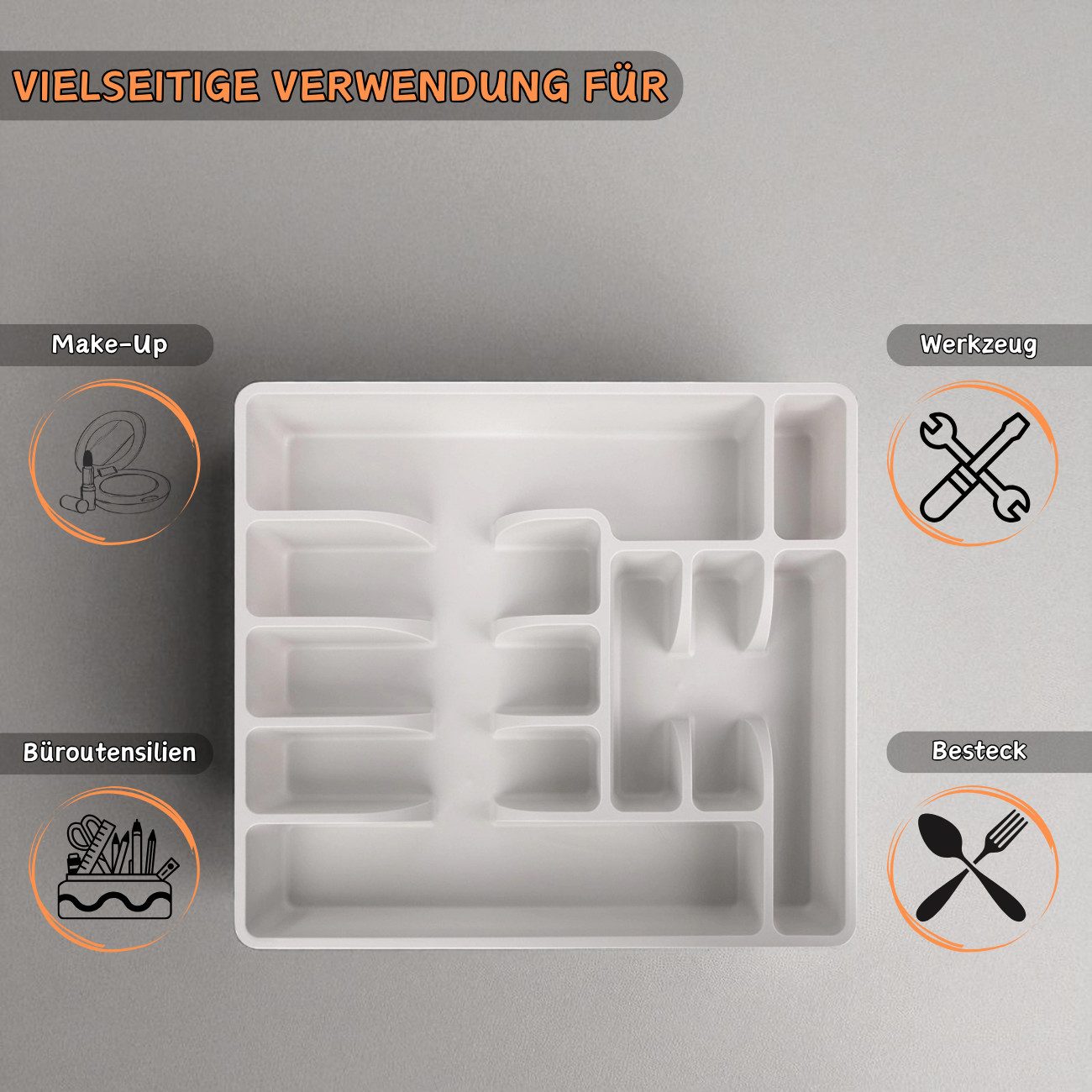 Engelland Besteckkasten Besteckeinsatz für Schubladen 40 cm (Vorteils-Set, 2 St., 45 x 39 x 5 cm), BPA-frei, robuster PP-Kunststoff, für alle handelsüblichen Schubladen