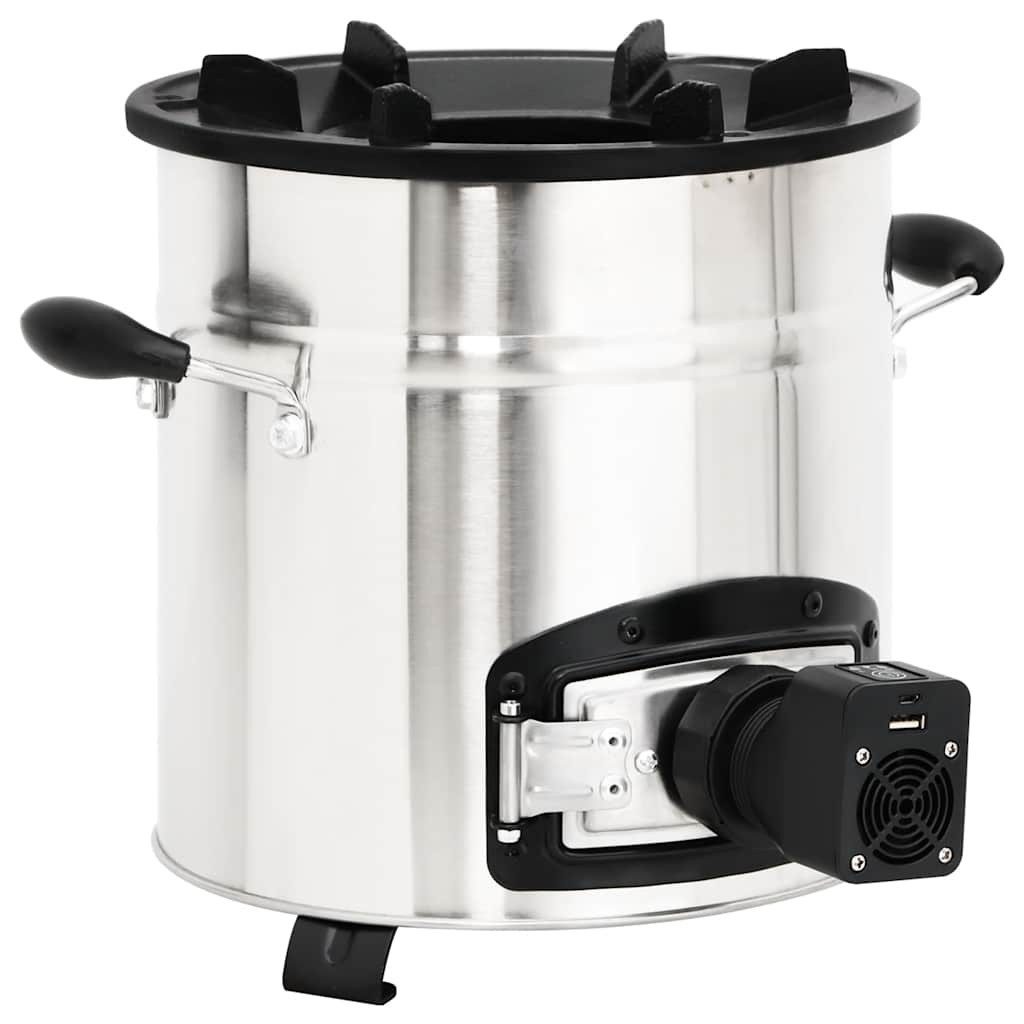 vidaXL Feuerstelle Camping-Holzofen mit USB-Gebläse Silbern 35,5x26x28cm Edelstahl