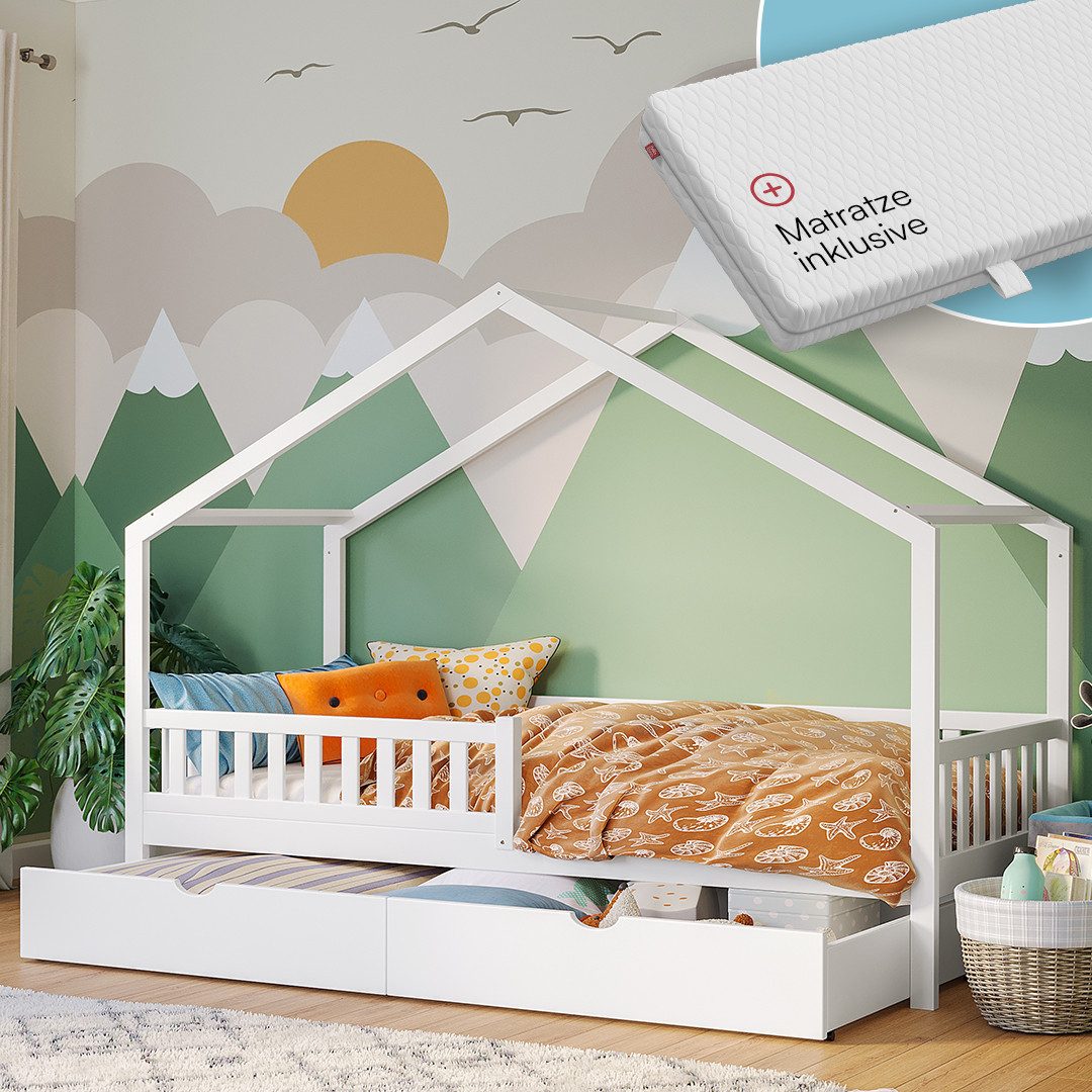 Bellabino Hausbett Vils 90x200 cm mit Rausfallschutz & Lattenrost (inkl. Sc günstig online kaufen
