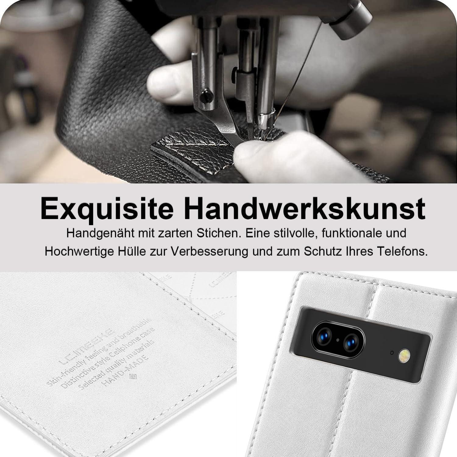 LuxusKollektion Handyhülle Google Pixel 8 Pro Hülle Leder Klappbar Wallet Schutzhülle White