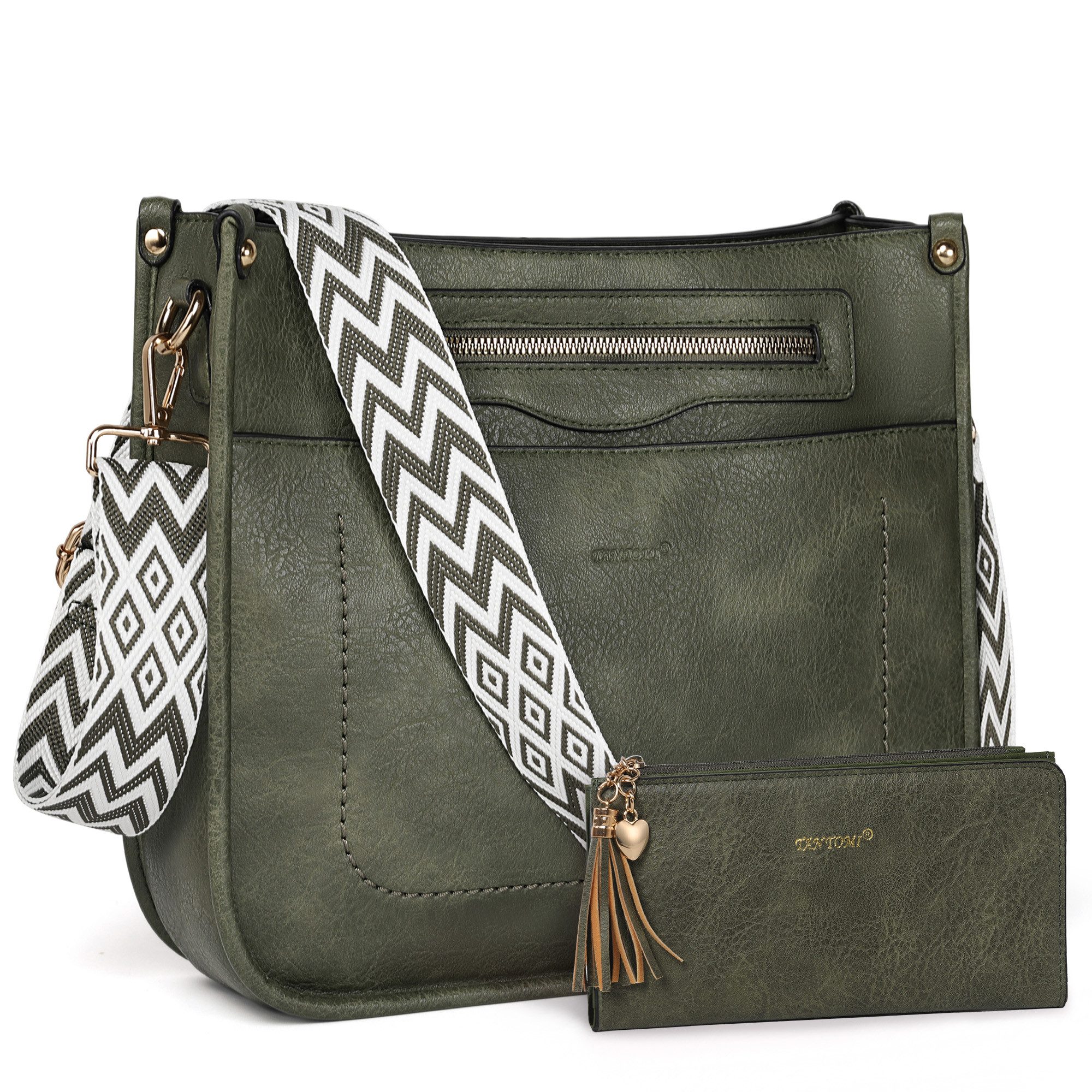 TANTOMI Umhängetasche Damen Handtasche mittelgroß Crossbody Bag Mit Geldbörse, Damen Tasche mit Verstellbar Breitem Schultergurt