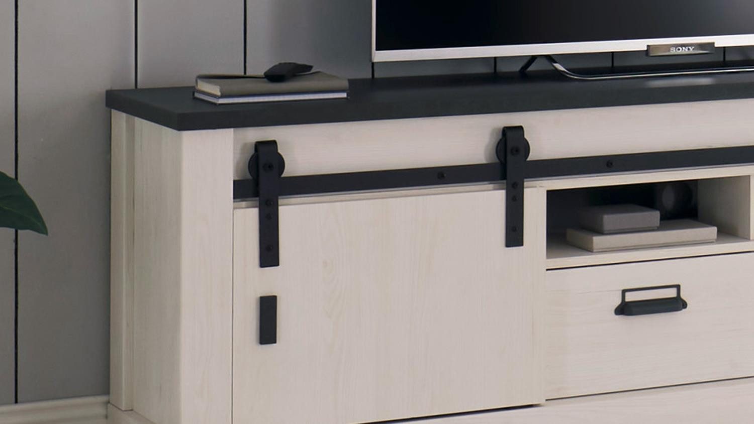 Möbel Akut Wohnwand Wohnwand Sherwood W2 Pinie weiß anthrazit mit soft-close, (3-St)