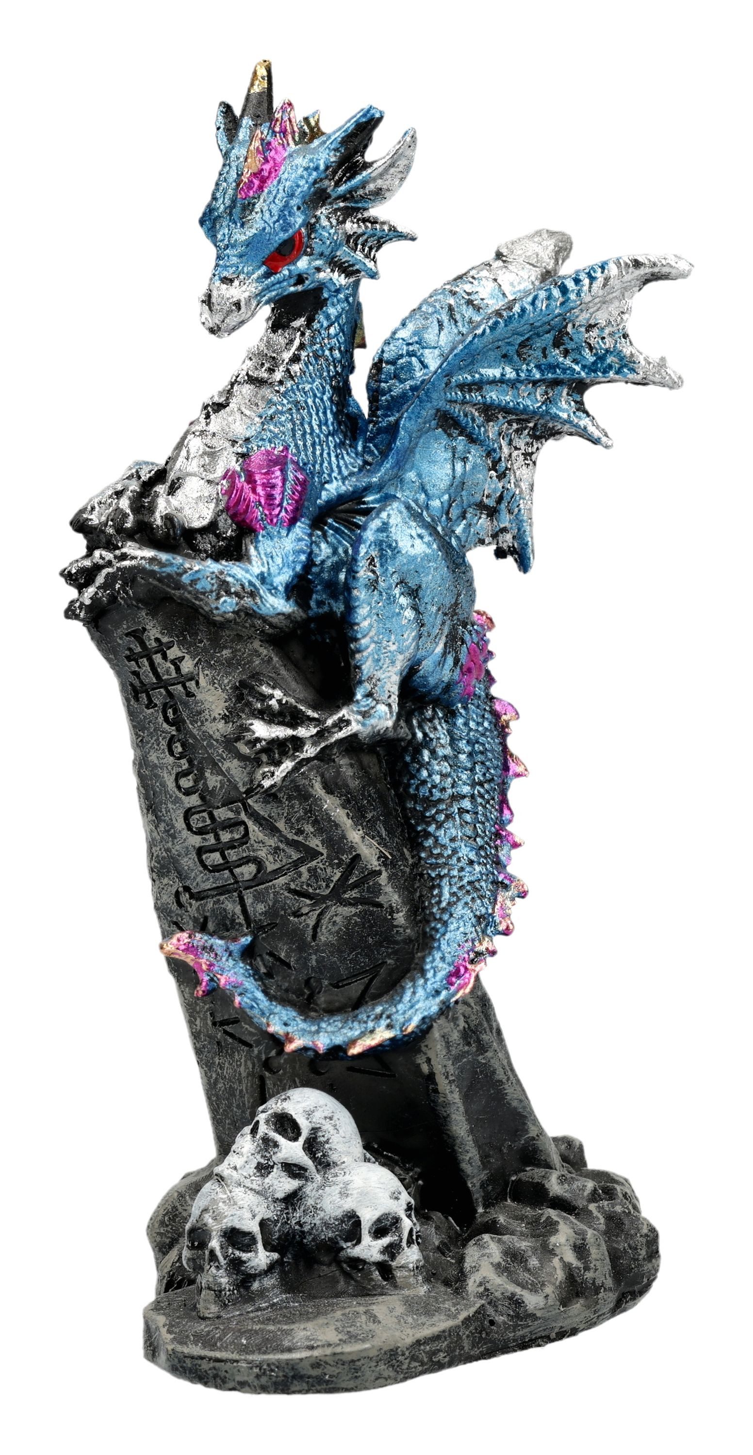 Figuren Shop GmbH Fantasy-Figur Runenwächter Drache blau – Fantasy Figur Sammler Statue 11 cm Deko