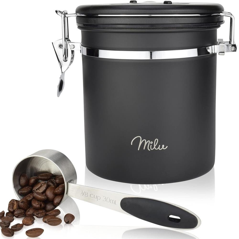 Milu Kaffeedose Kaffeedose Edelstahl, Aromaschutz mit CO2 Ventil, Vorratsdose