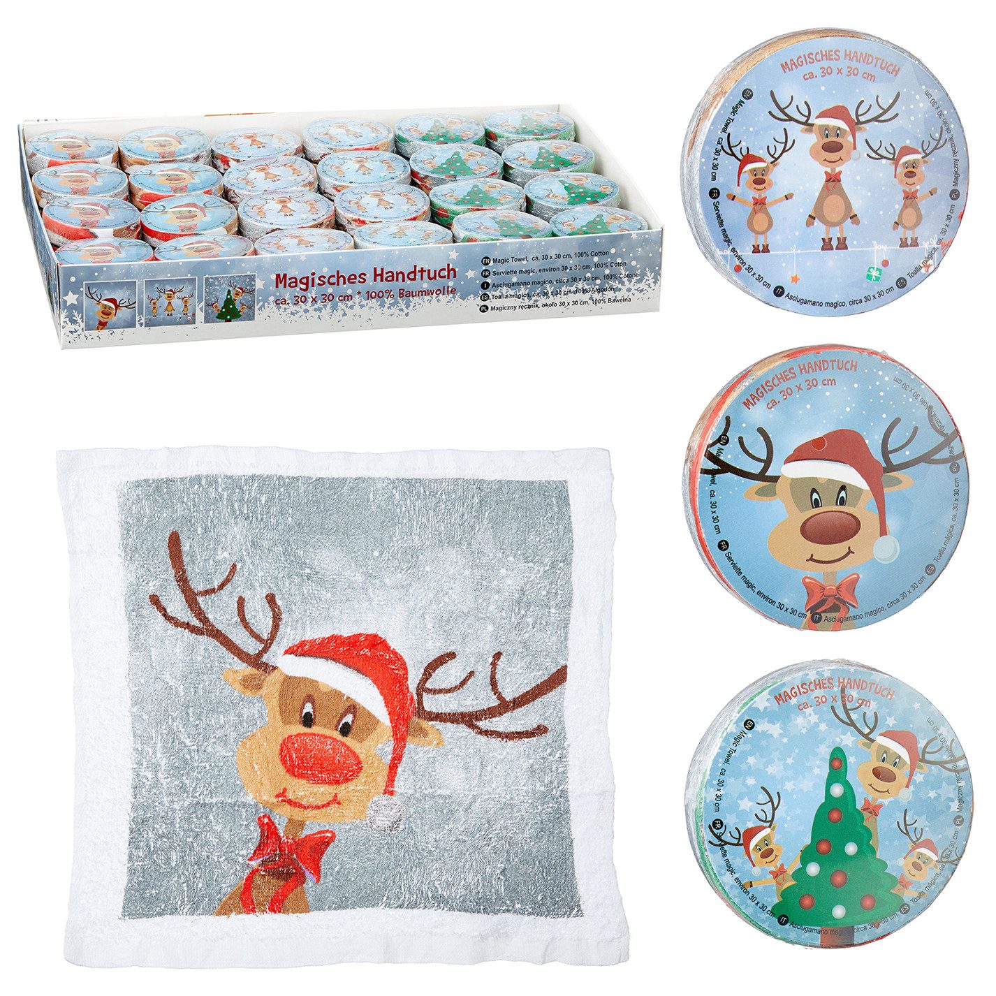 Annastore Gästehandtuch 6 x Magisches Handtuch Rentier Ole - Gästehandtücher Wichtelgeschenk, (6-St), 30 x 30 cm