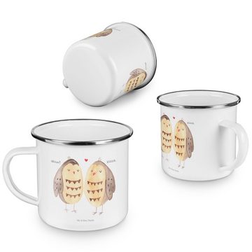 Mr. & Mrs. Panda Becher Eulen Liebe - Weiß - Geschenk, Liebesgeschenk, Trinkbecher, Campingta, Emaille, Hochkratzfest