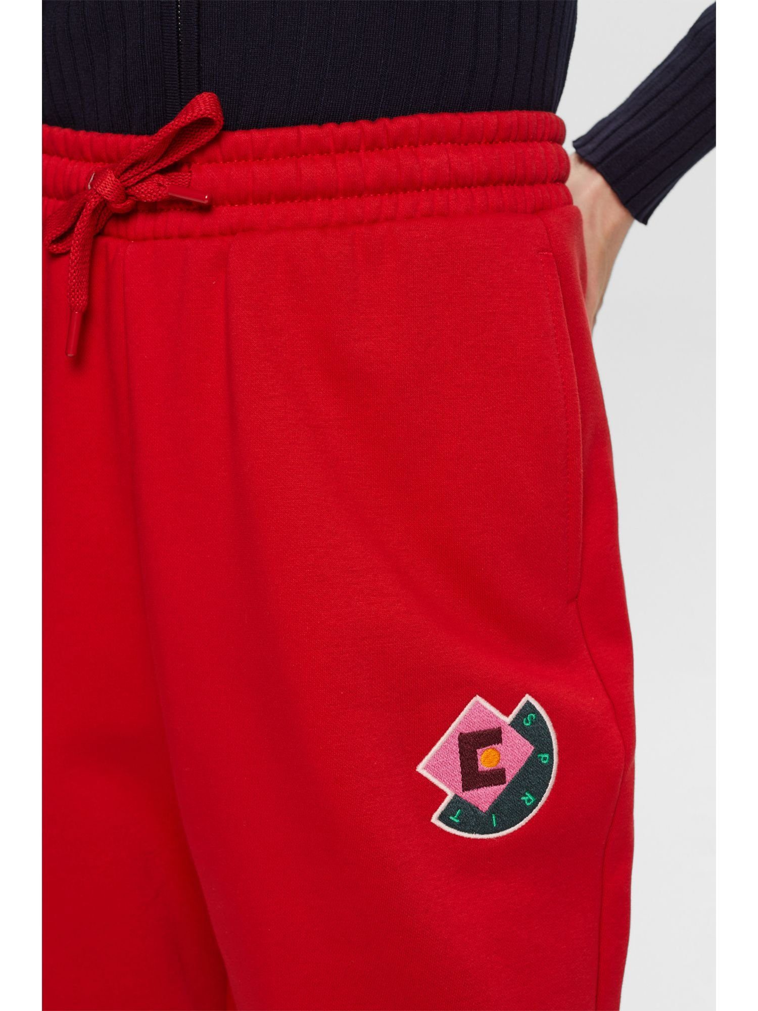 mit Fleece-Jogginghose Logo-Aufnäher Pants Esprit Jogger RED DARK