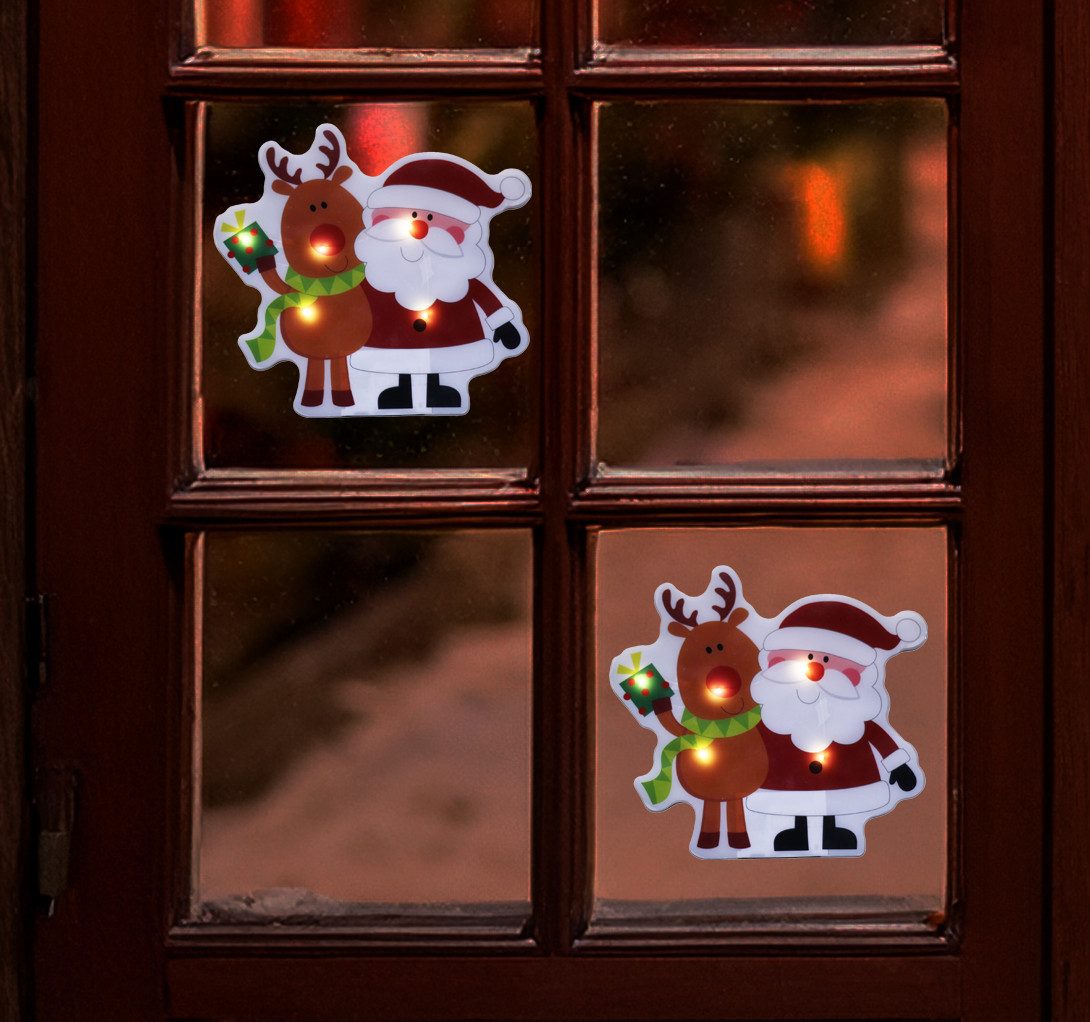 Star-Max LED Dekolicht LED Nikolaus Fensterkleber, selbsthaftend & wiederverwendbar 17x15,7cm