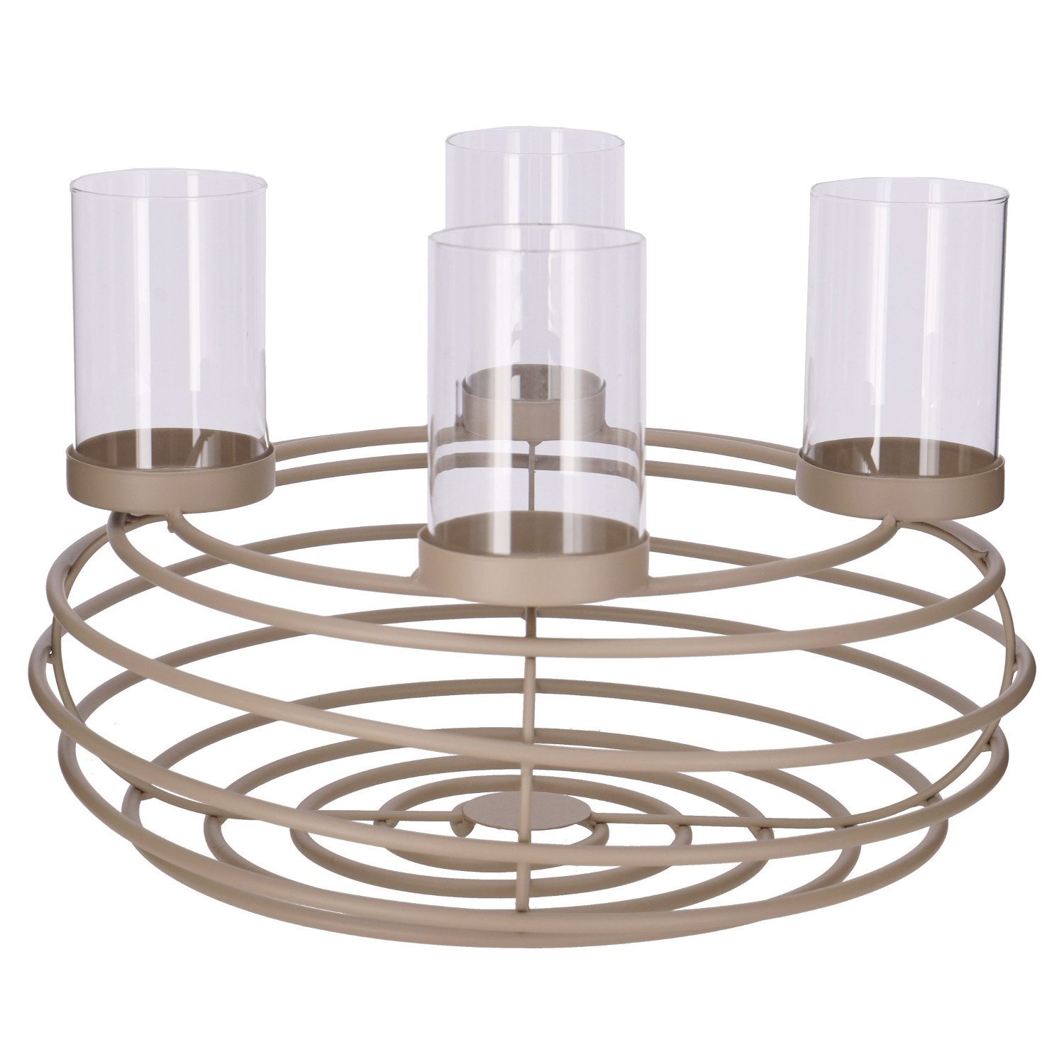 Macosa Home Adventskranz Taupe Metall 38 x 24 cm modern elegantes Adventsgesteck, 4 Kerzenhalter Tischdekoration