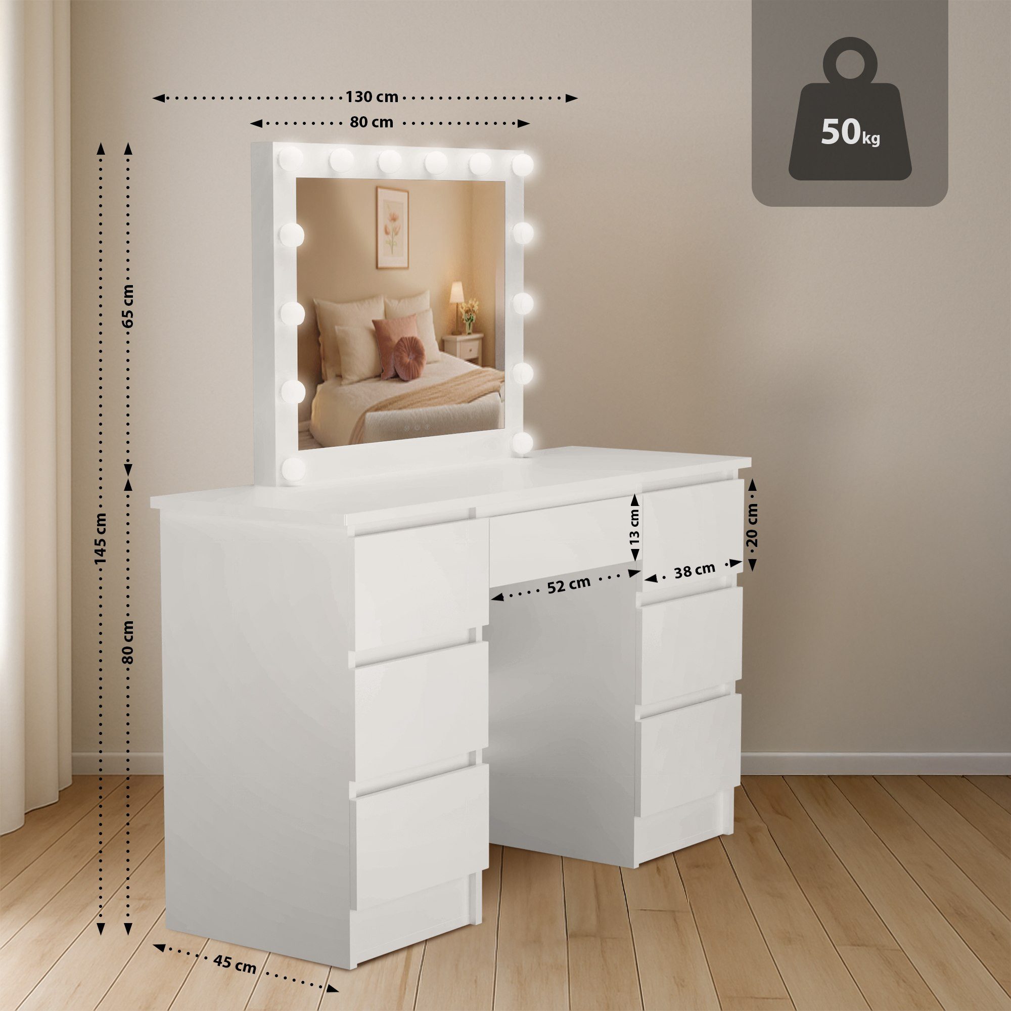 CLP Schminktisch Duffy, Hollywoodspiegel mit LED-Licht dimmbar günstig online kaufen