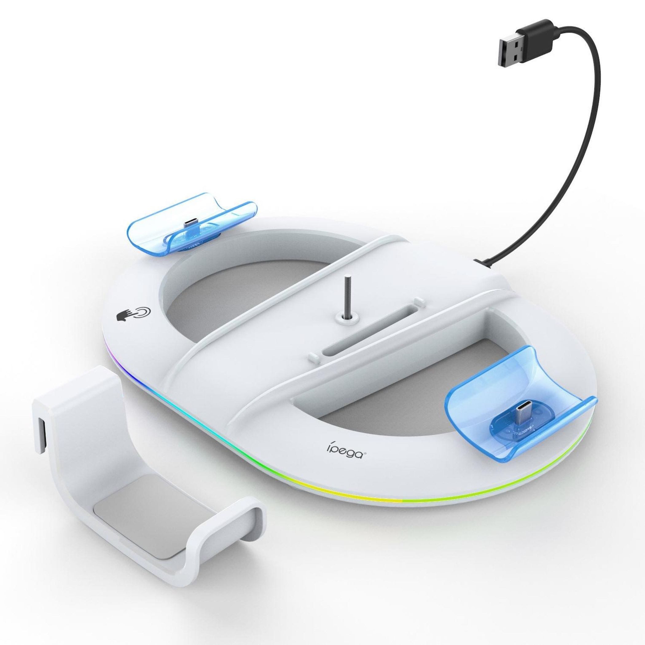 Wigento Vertical Stand PS5 Pro Slim Ladestation Controller RGB Weiß Gaming-Adapter, 0 cm, Controller Ladefunktion, LED Licht, Kopfhörerhalter
