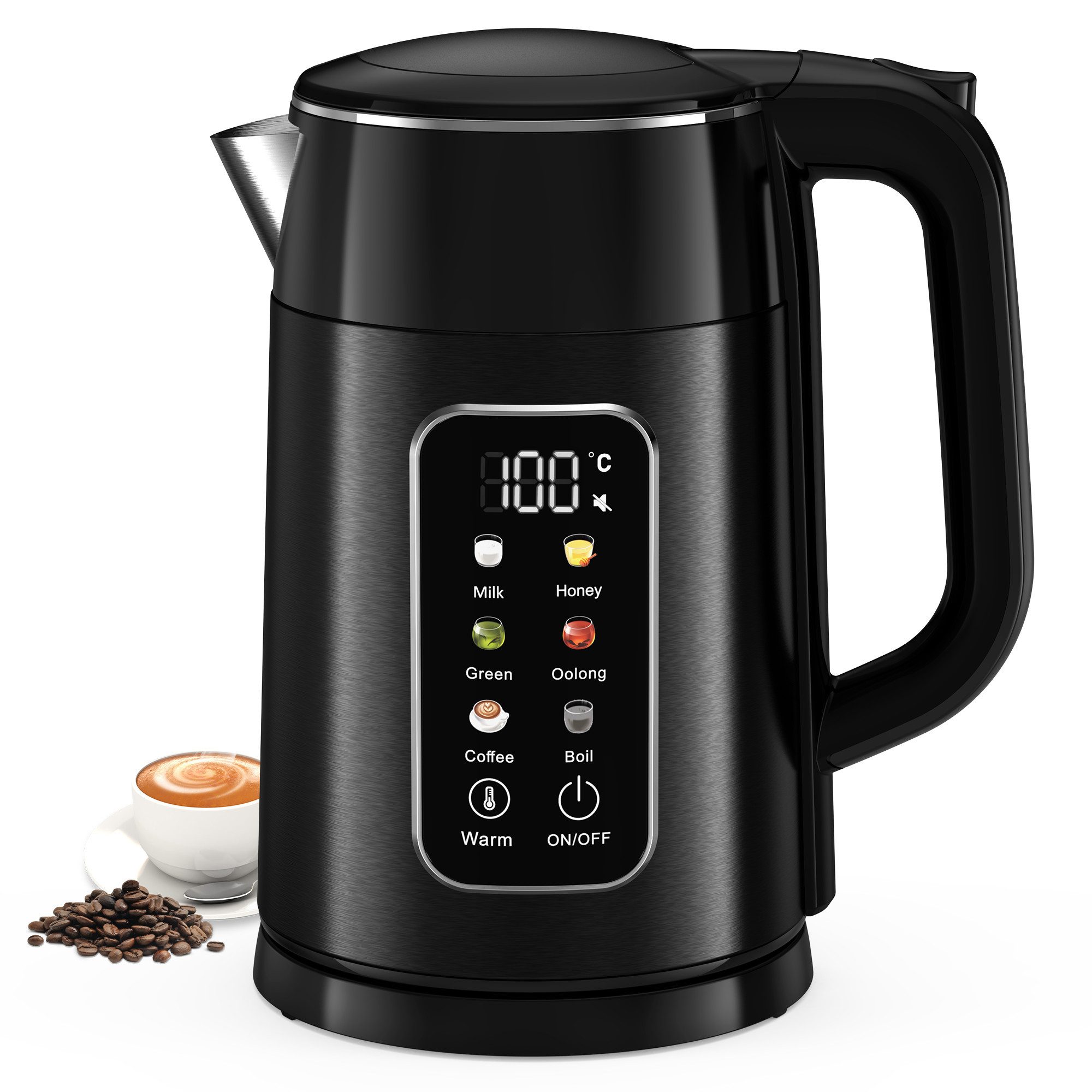 Fofile Wasserkocher 1,7L 2200W Edelstahl Wasserkocher mit Temperatureinstellung, 2200 W, 40°-100°C einstellbar, 2 Stunden Warmhaltefunktion