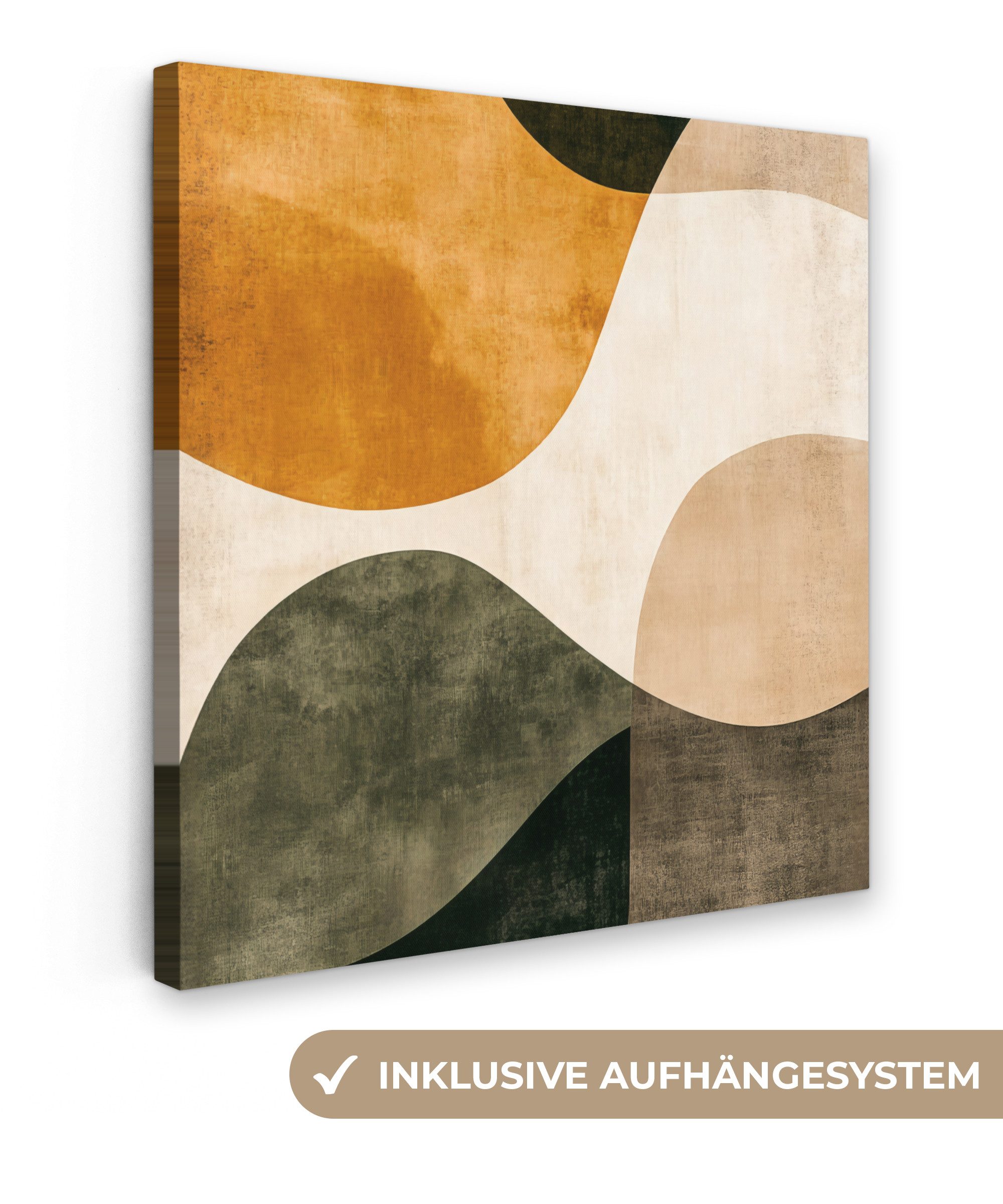 OneMillionCanvasses® Leinwandbild Formen - Ockergelb - Abstrakt, Fotodruck (1 St), Wandbild, Deko Schlafzimmer Wohnzimmer Flur 20x20 cm