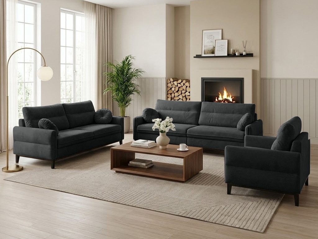 Beautysofa Polstergarnitur BELWEDER, (Velours oder Bouclé-Stoff, hoher Komfort, zeitloses Design), Sitzgruppe 3-Sitzer, 2-Sitzer & Sessel