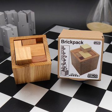 ROMBOL Denkspiele Spiel, Knobelspiel Brickpack - schwieriges Packpuzzle mit 6 verschiedenen Teilen, Holzspiel