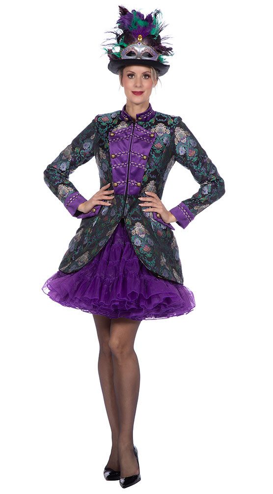 Karneval-Klamotten Kostüm Jacquard Jacke hochwertig grün lila Damen-Kostüm, Parade Show Jacke Frack Frauenkostüm Prunksitzung Partnerkostüm