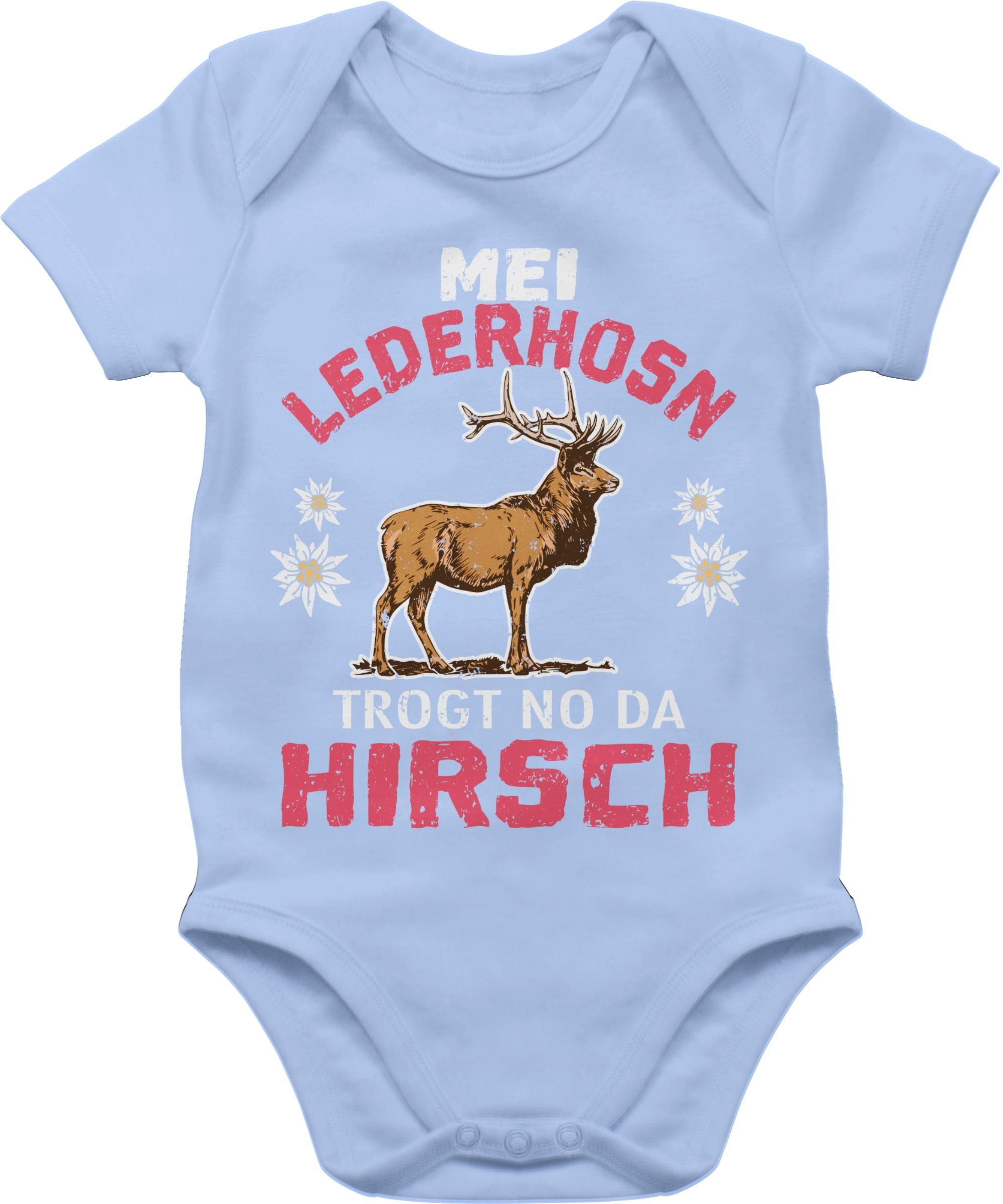 Shirtracer Shirtbody Mei Lederhosn trogt no da Hirsch - weiß/rot Mode für Oktoberfest Baby Outfit 3 Babyblau