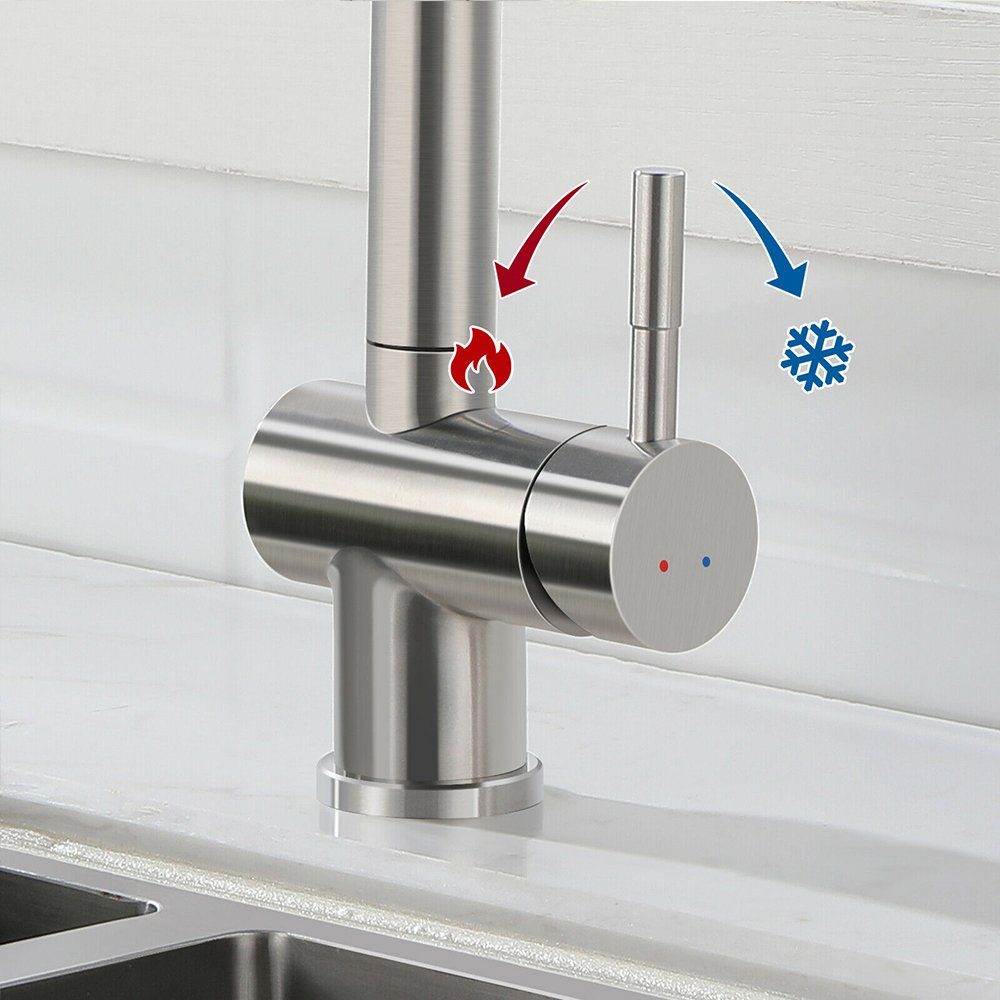 Flexible Küchenarmatur XERSEK Drehbar Wasserstrahlarten Waschtischarmatur Spültischarmatur) (mit Mischbatterie Wasserhahn Ausziehbare Anschlussschläuche, 2x Hochdruck Zwei Messing 360°