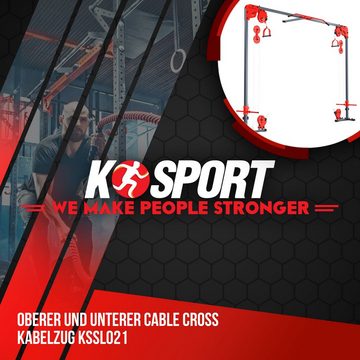 K-SPORT Kraftstation Oberer und Unterer Cable Cross Kabelzug, (Seil-Crossover-Maschine inklusive Klimmzugstange, Multi-Fitnessgerät für Zuhause, Massiver Stahlrahmen), Made in EU!