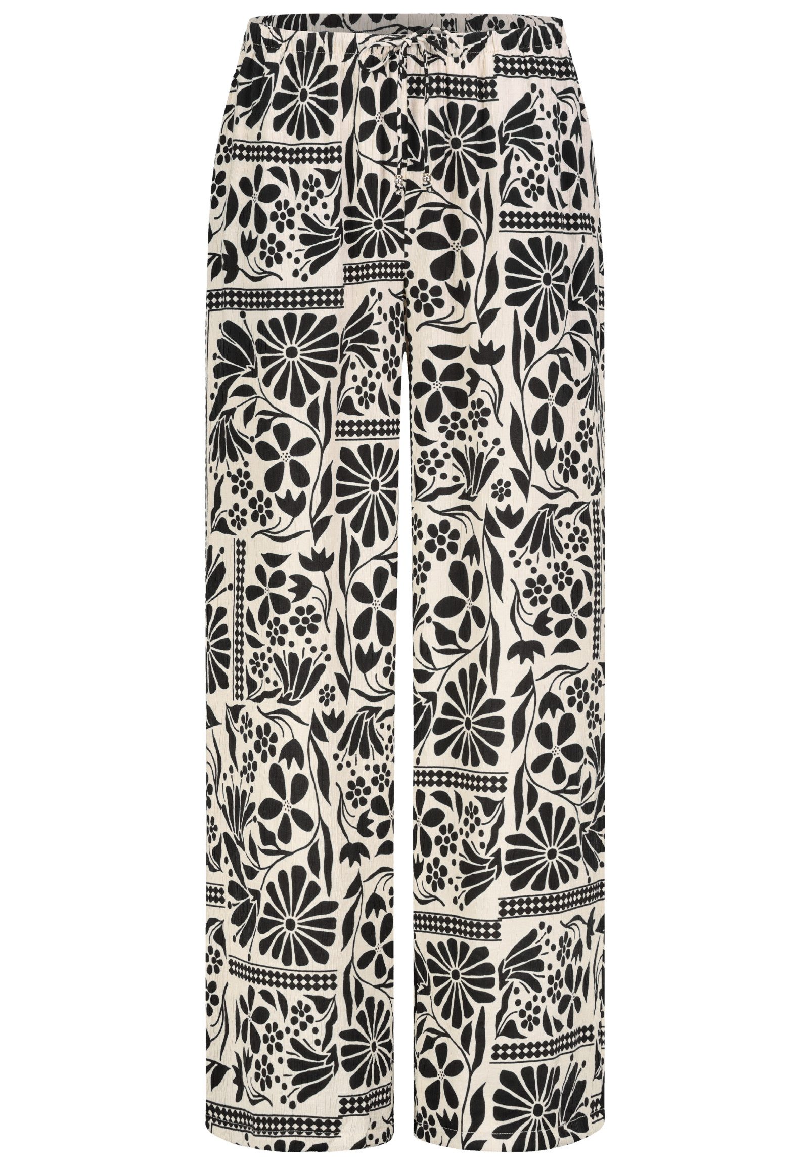 Eight2Nine Stoffhose Damen Sommerhose mit weitem Bein Allover Print, Gummibund mit Kordel & Perle