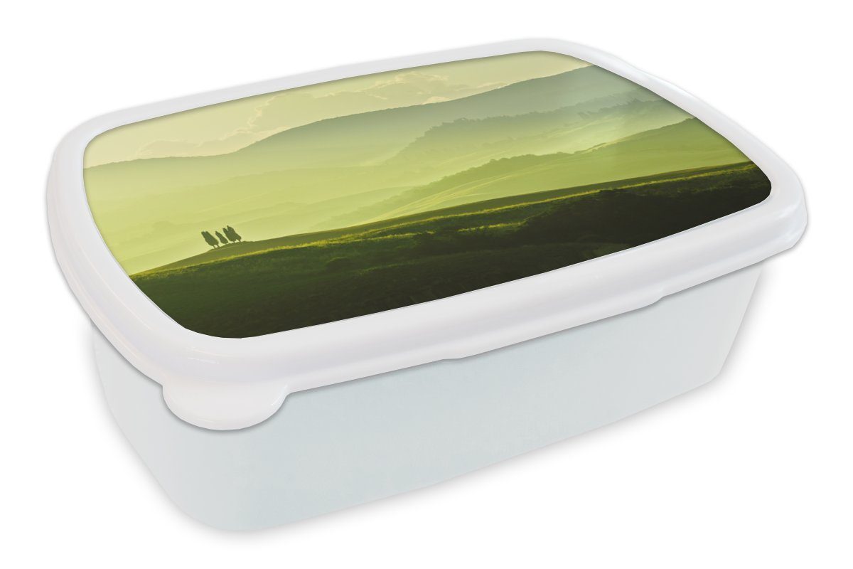 - - Erwachsene, Jungs Lunchbox Brotdose, Mädchen Grün, Kunststoff, weiß Hügel MuchoWow Toskana für Kinder und für und (2-tlg), Brotbox