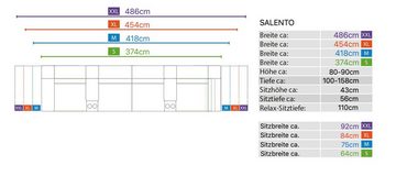 Sofanella Sofa Stoff 4-Sitzer Kinosofa SALENTO in Hellgrau XL: 454 x 100 cm