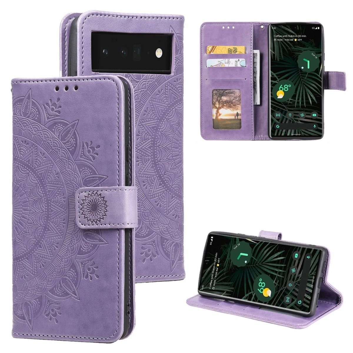 CoverKingz Handyhülle Hülle für Google Pixel 7 Pro Handyhülle Flip Case Schutzhülle Mandala 17,01 cm (6,7 Zoll), Klapphülle Schutzhülle mit Kartenfach Schutztasche Motiv Mandala