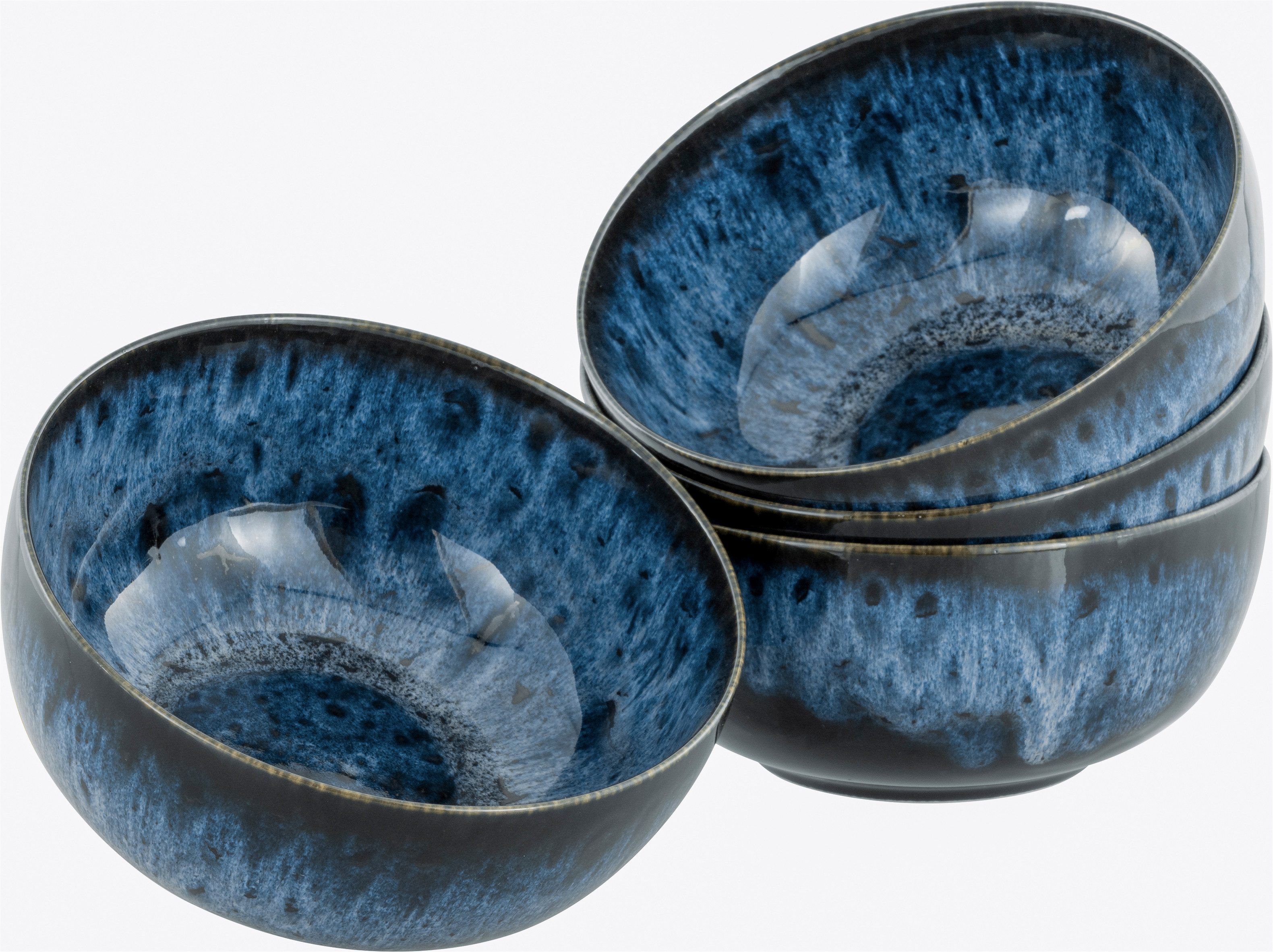 CreaTable Schüssel Allround Magic Blue, Buddha Bowl, 4-tlg., Steinzeug, (Set, 4-tlg), Moderne Coupeform, Reaktivglasur