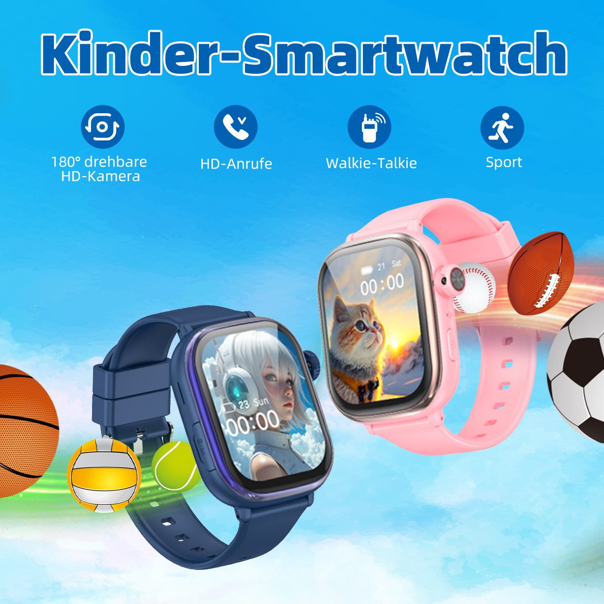 Vashoy 2026 T86 Smartwatch Kinder mit GPS Ortung kinderuhr & SIM-Karte Smartwatch (5 cm/2 Zoll, Android/4G (LTE) Mit App-Download-Funktion, 5-tlg., AMOLED-Displ – Bild 4 von 5