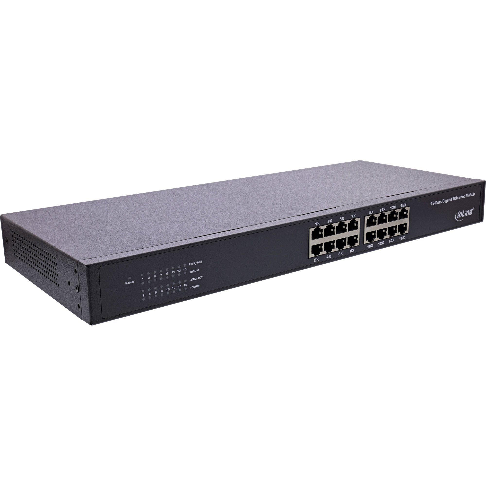 INTOS ELECTRONIC AG Gigabit Netzwerk Switch 16-Port, 1GBit/s, Metall, lüfterlos Netzwerk-Switch