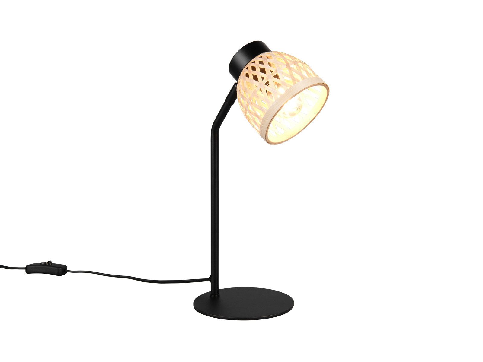 Reality Leuchten LED Schreibtischlampe, Dimmfunktion, LED wechselbar, über Schalter in 3 Stufen dimmbar, warmweiß, Nachttischlampe Korb-lampe Lampenschirm aus Bambus geflochten, H: 36cm