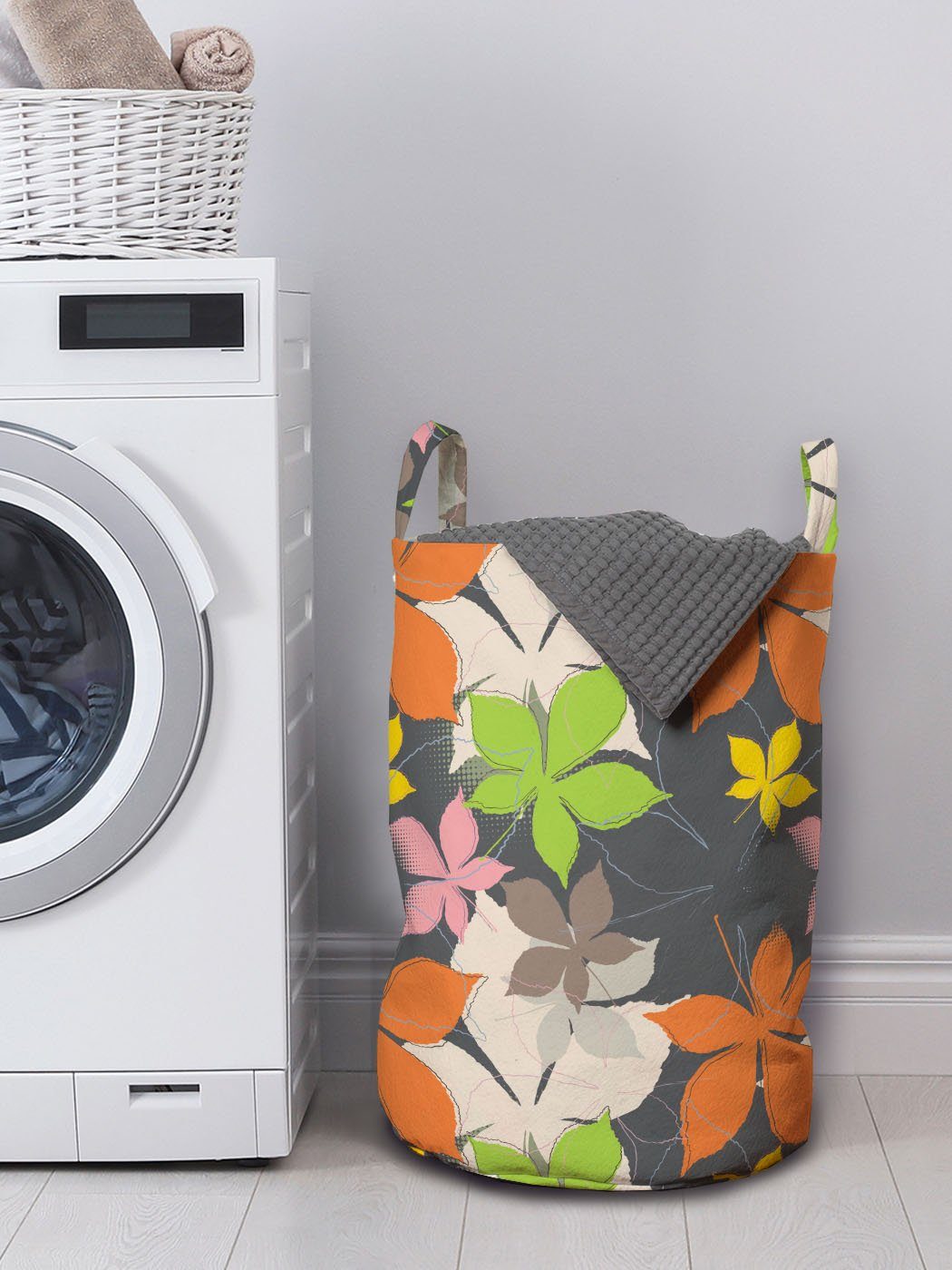 Abakuhaus Wäschesäckchen Wäschekorb mit Griffen Blätter Kordelzugverschluss für Waschsalons, Herbstliche Fallen Simplistic