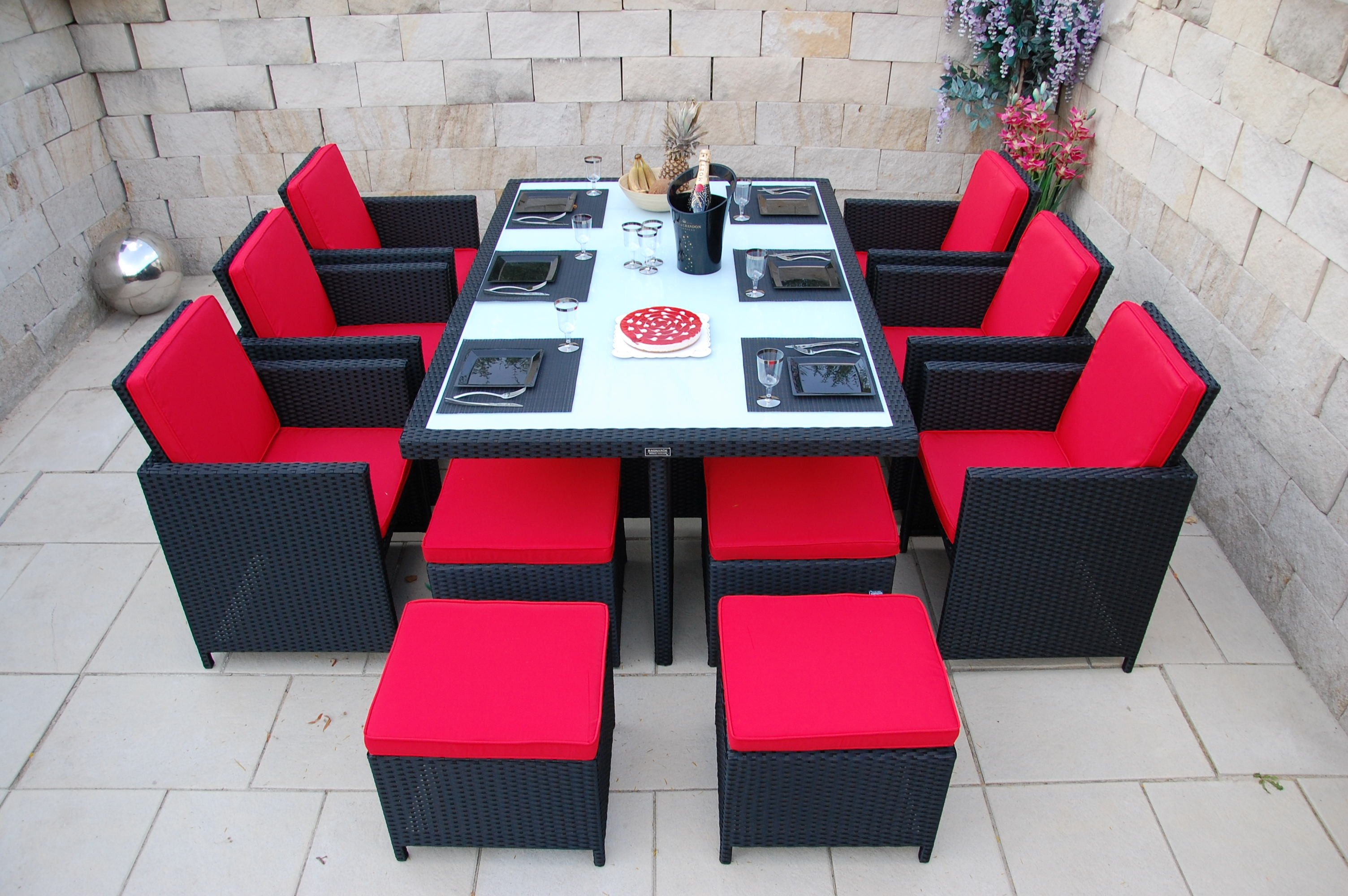 Ragnarök Möbel-Design Garten-Essgruppe Heimdall Esstisch Set 6+4, (Set, Polyrattan, Alu), Würfelsystem