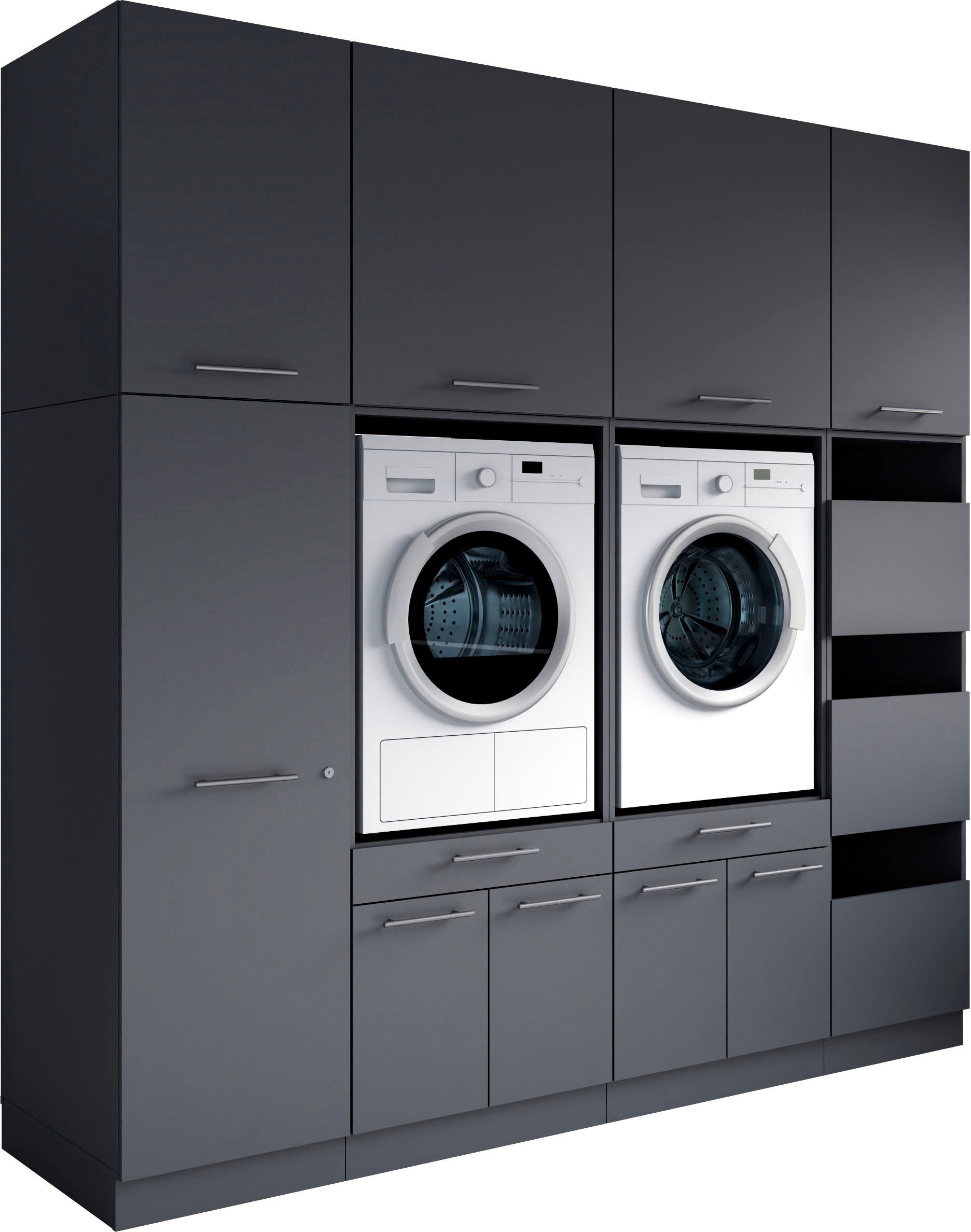 Laundreezy Mehrzweckschrank-Set Laundreezy, 8-tlg. Mehrzweckschrank-Set B/H/T 235/238/68 cm, (8-St), Breite 235 cm, Soft-Close-Funktion, höhenverstellbare Füße