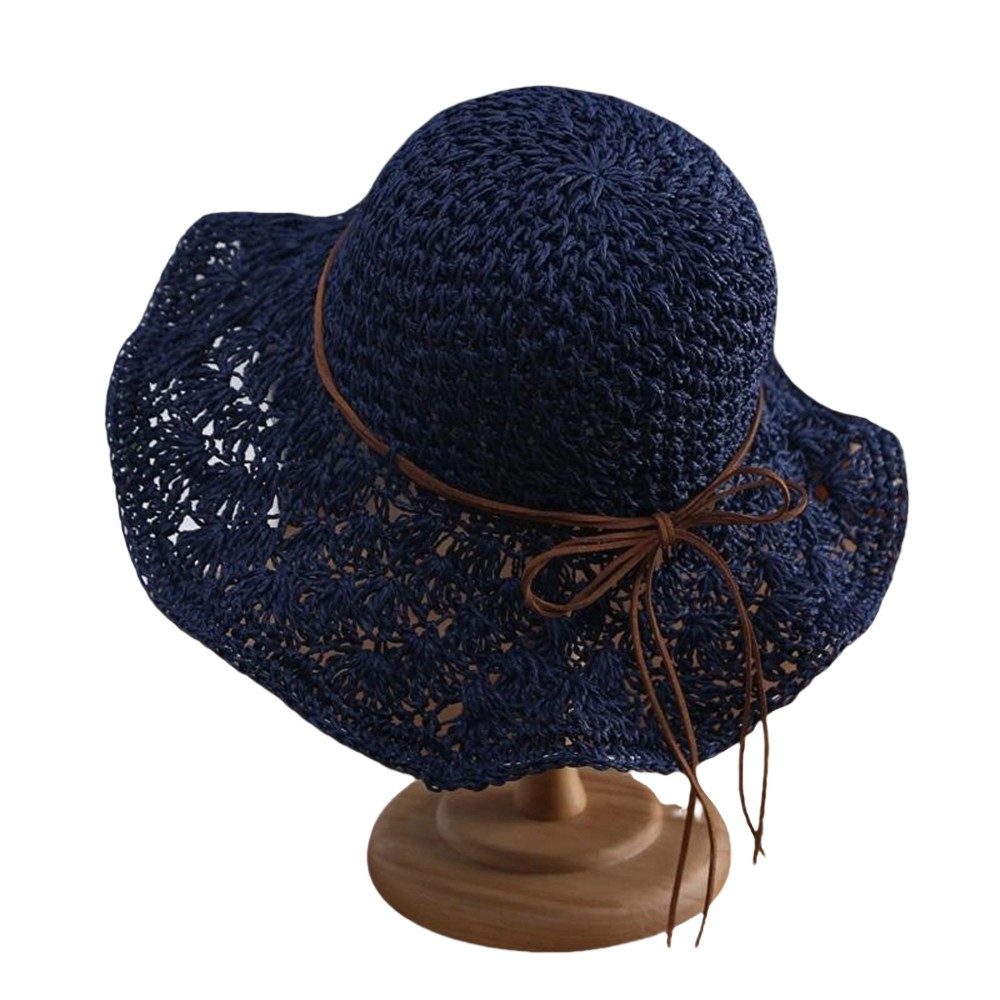 Zaewry Strohhut Breite Krempe Sonnenhut Sommerhut Damen Strandhut Faltbar Strohhut Einheitgröße wellenförmiger Rand