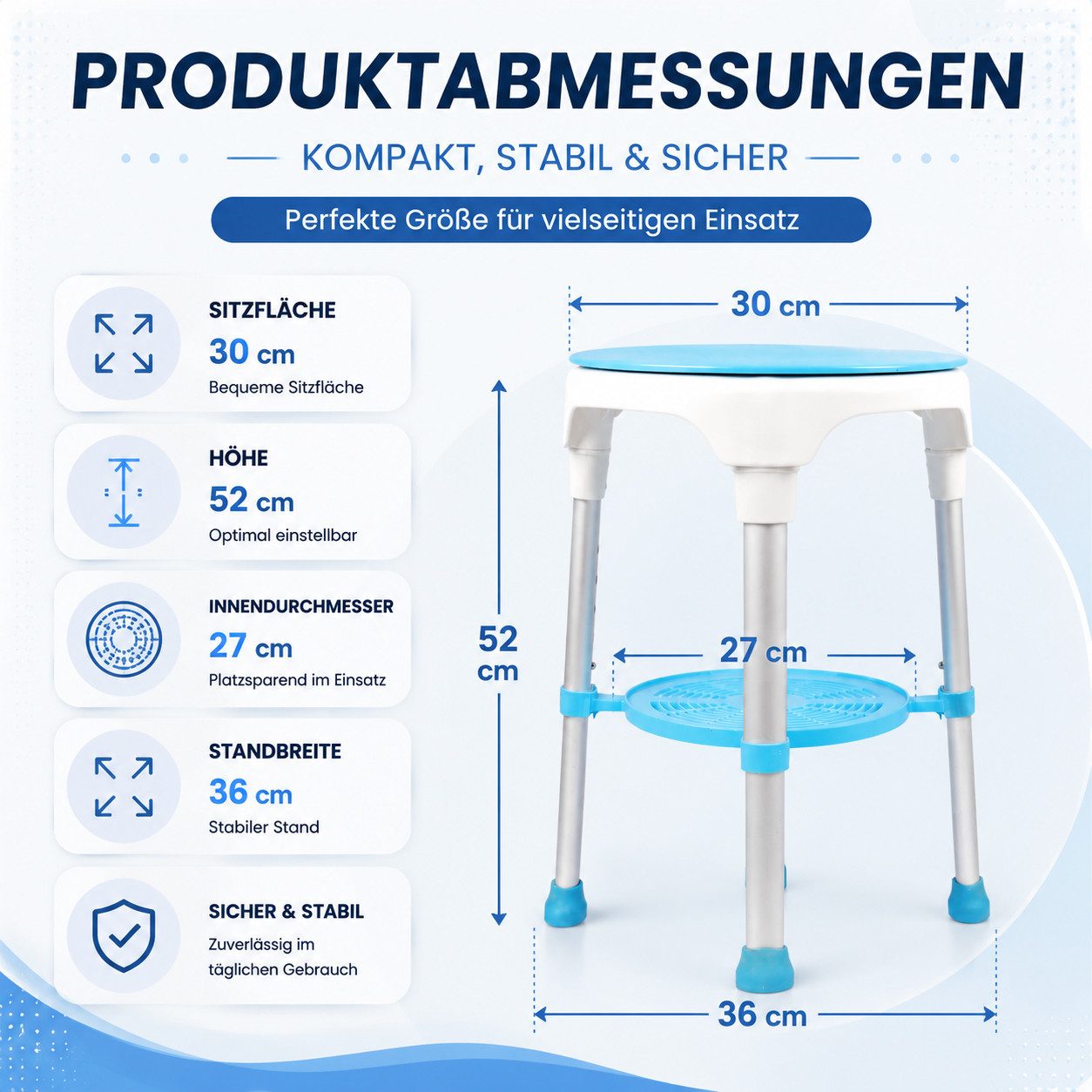 VEKROBOT Badhocker Duschhocker 360° drehbar – rutschfest, für Senioren & Schwangere (1 St., Einfache Montage – werkzeugfrei & schnell), Rutschfeste Fußkappen leicht zu reinigen und hygienisch