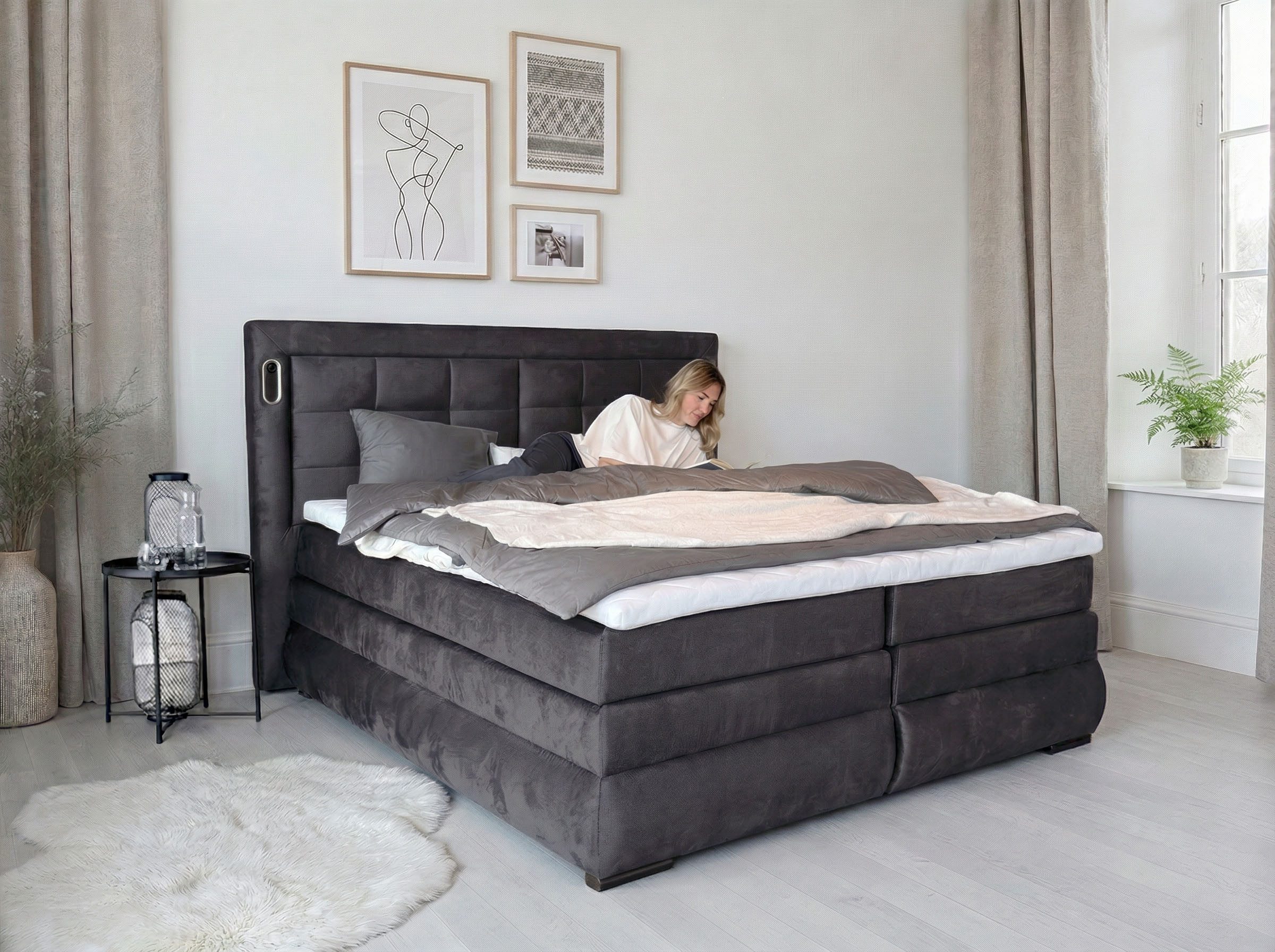 OTTO home Boxspringbett MIVVA mit Bettkasten, mit Taschenfederkernmatratze H3, H3/H4 mix, H4 (mit hochwertigem Luxus-Microfaser-Stoff, wahlweise mit LED-Leuchte – Bild 4 von 5