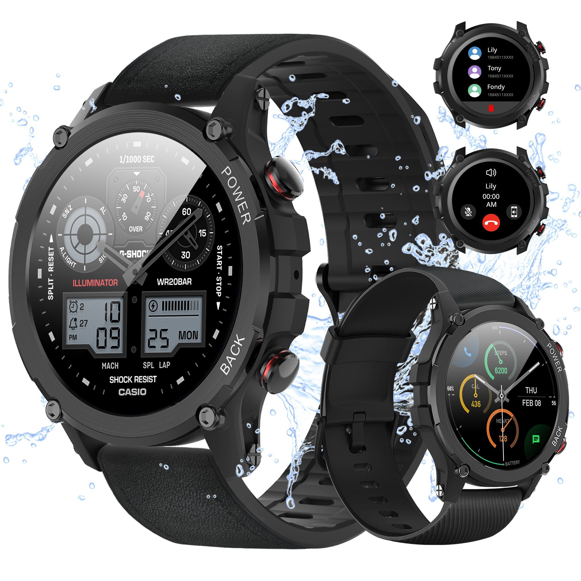 Tisoutec Smartwatch Damen Herren Smartwatch Smartwatch (Fitnessuhr mit Telefonfunktion/WhatsApp Notiz,Smartwatch Fitness Tracker Uhr IP68 Wasserdicht,1.32