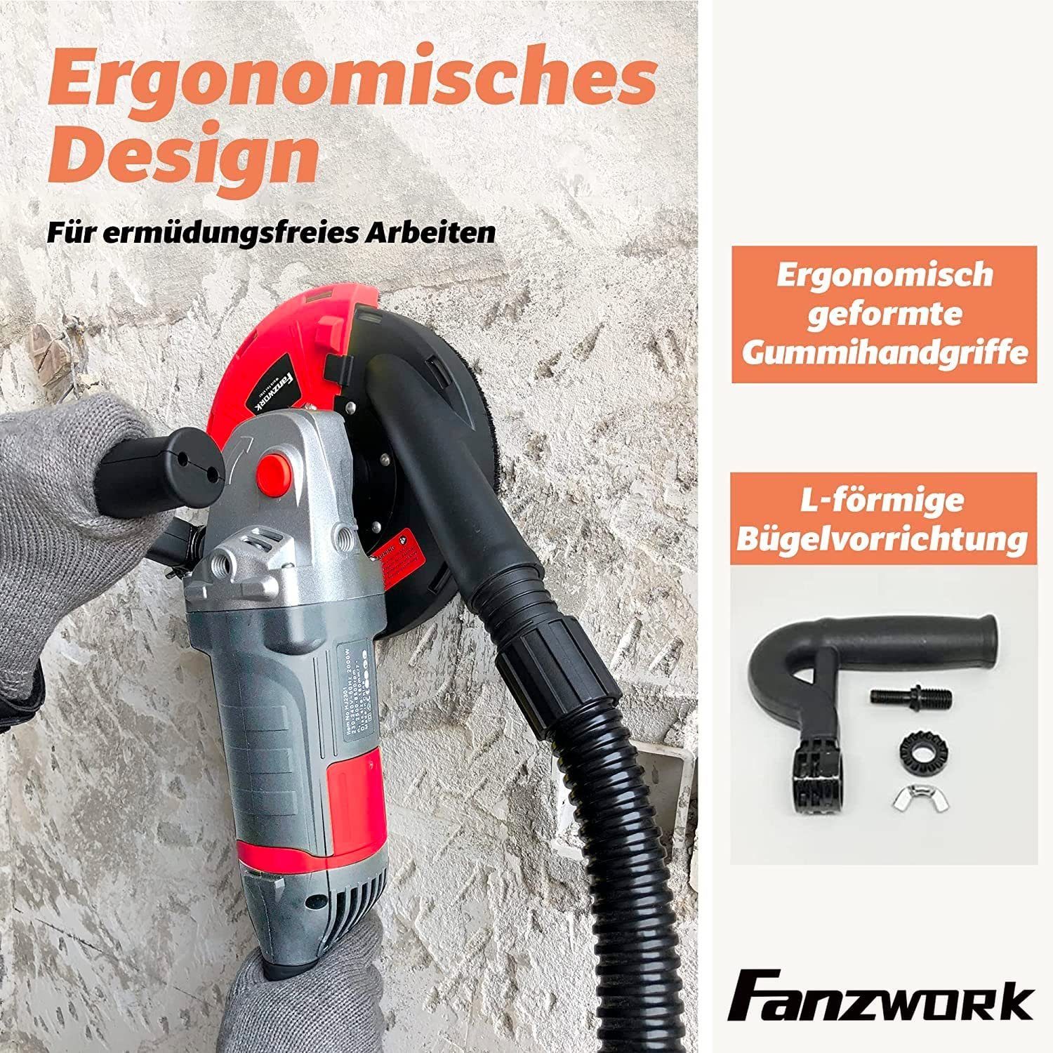 Fanzwork Winkelschleifer Betonschleifer Betonfräse 2000W Set mit 180mm Diamantschleiftopf, Ideal für Beton, Estrich und Fliesenkleber Schleifen – Bild 4 von 5