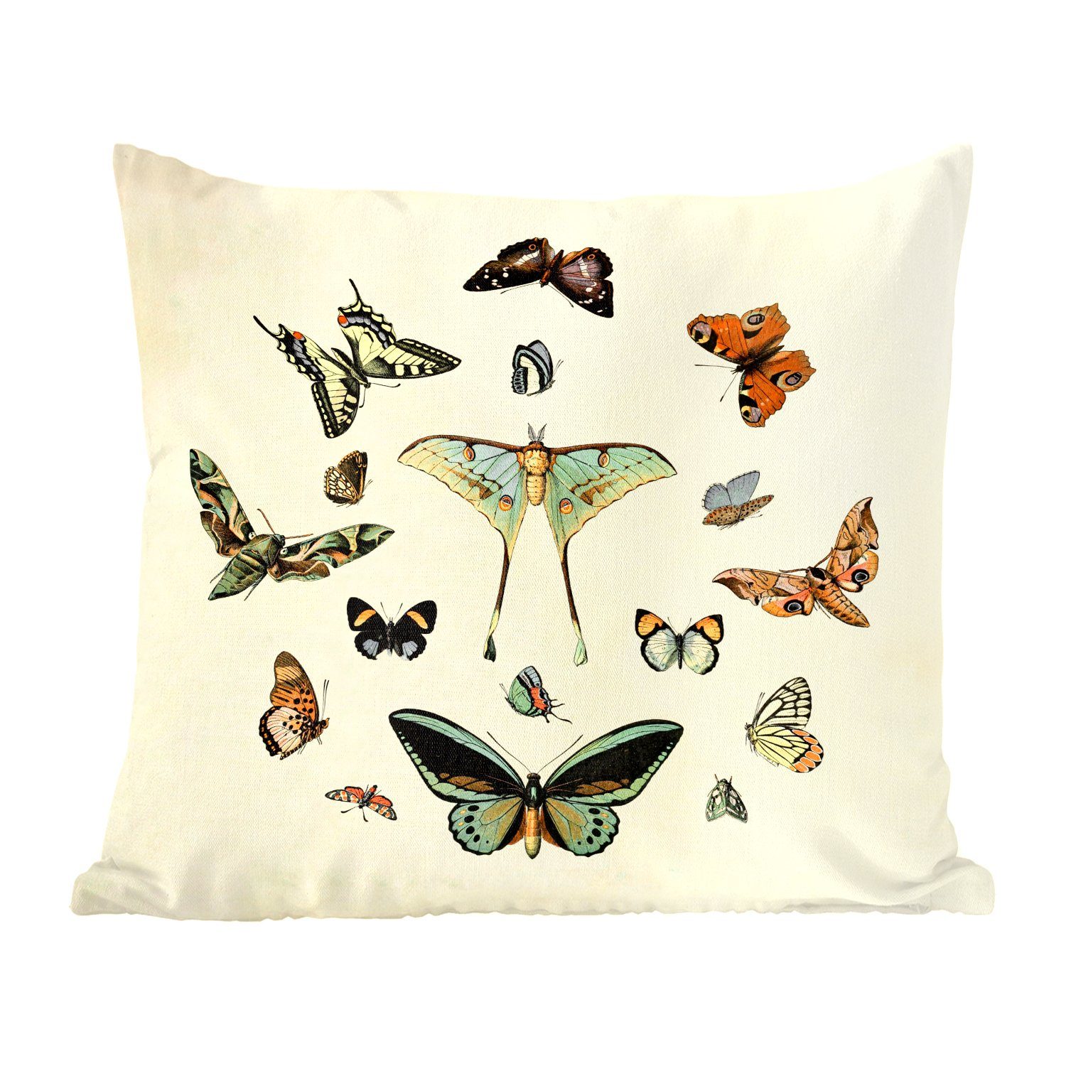 MuchoWow Dekokissen Schmetterling - Tiere - Vintage, Zierkissen mit Füllung für Wohzimmer, Schlafzimmer, Deko, Sofakissen